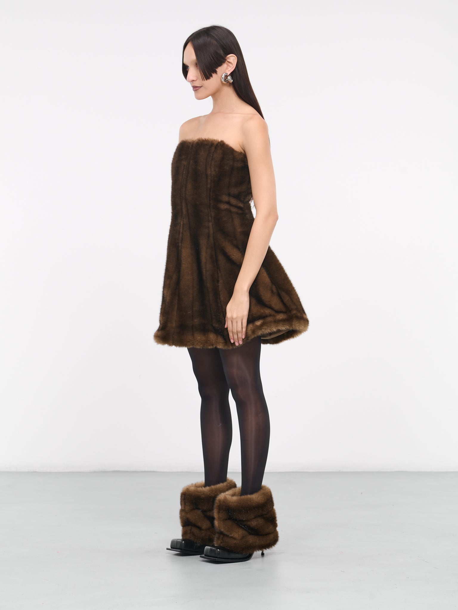 Faux Fur Mini Dress (NLFD01-BROWN)