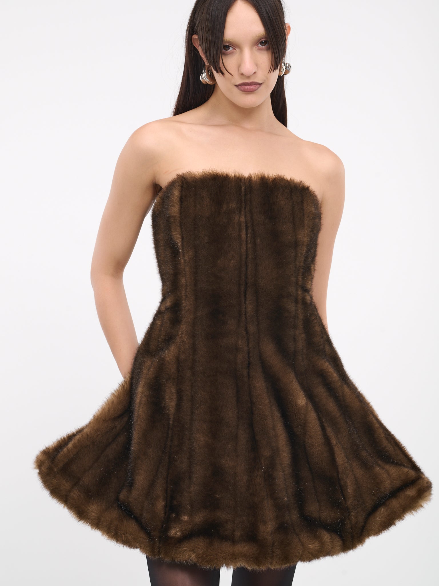 Faux Fur Mini Dress (NLFD01-BROWN)