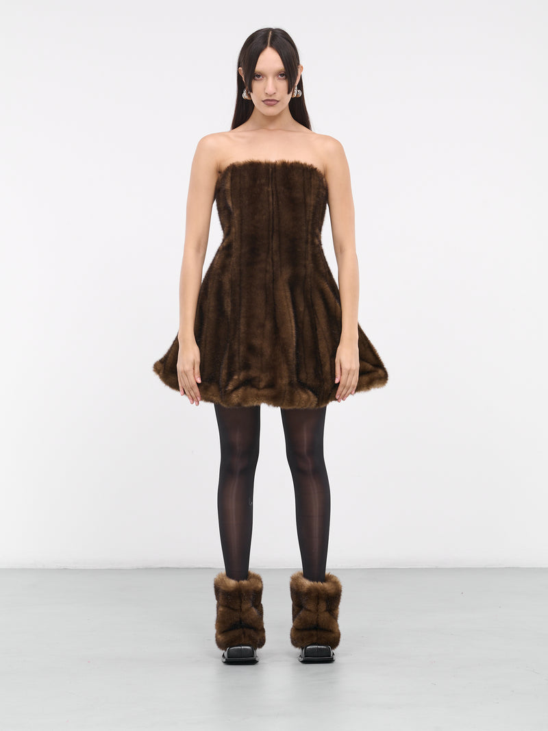 Faux Fur Mini Dress (NLFD01-BROWN)