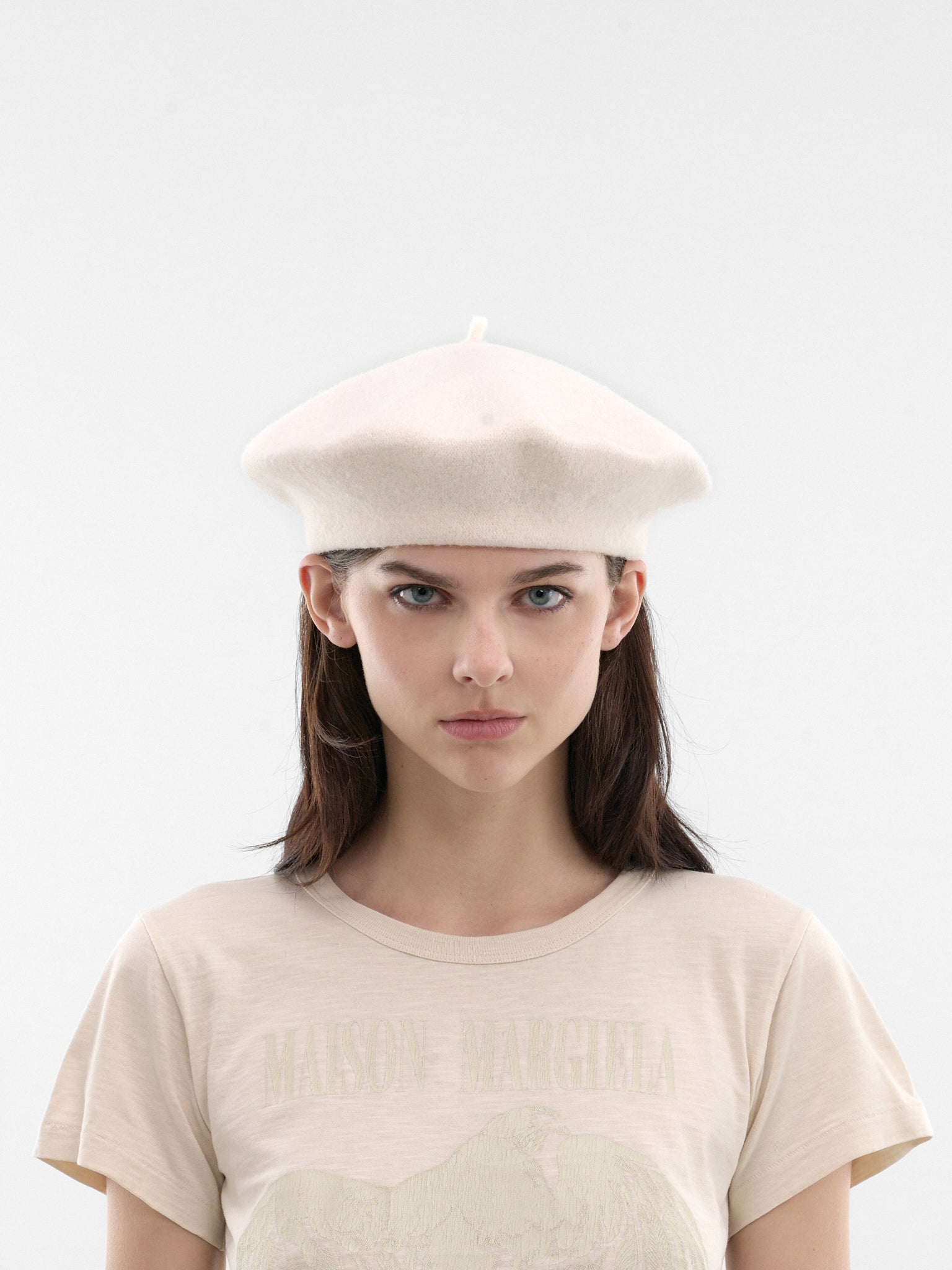 White Felted Wool Beret (SI0TC0001-S60384-104-WHITE)