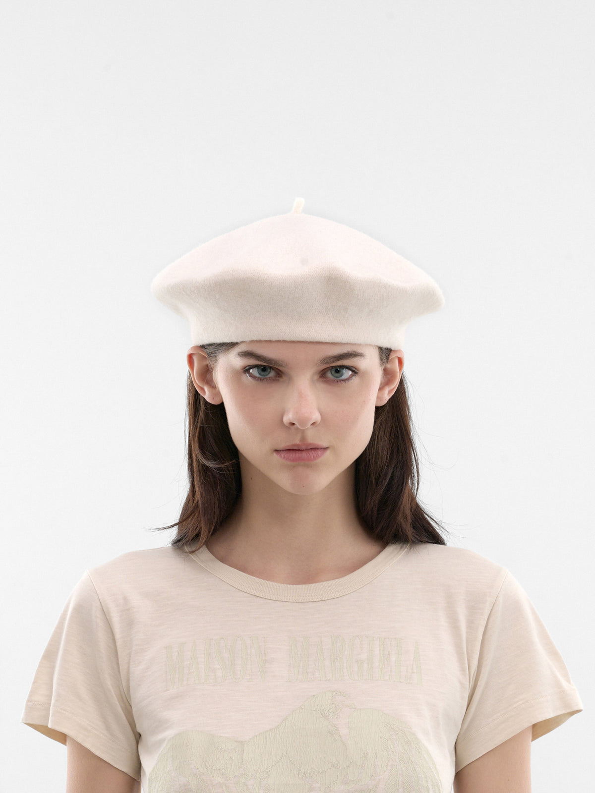 White Felted Wool Beret (SI0TC0001-S60384-104-WHITE)
