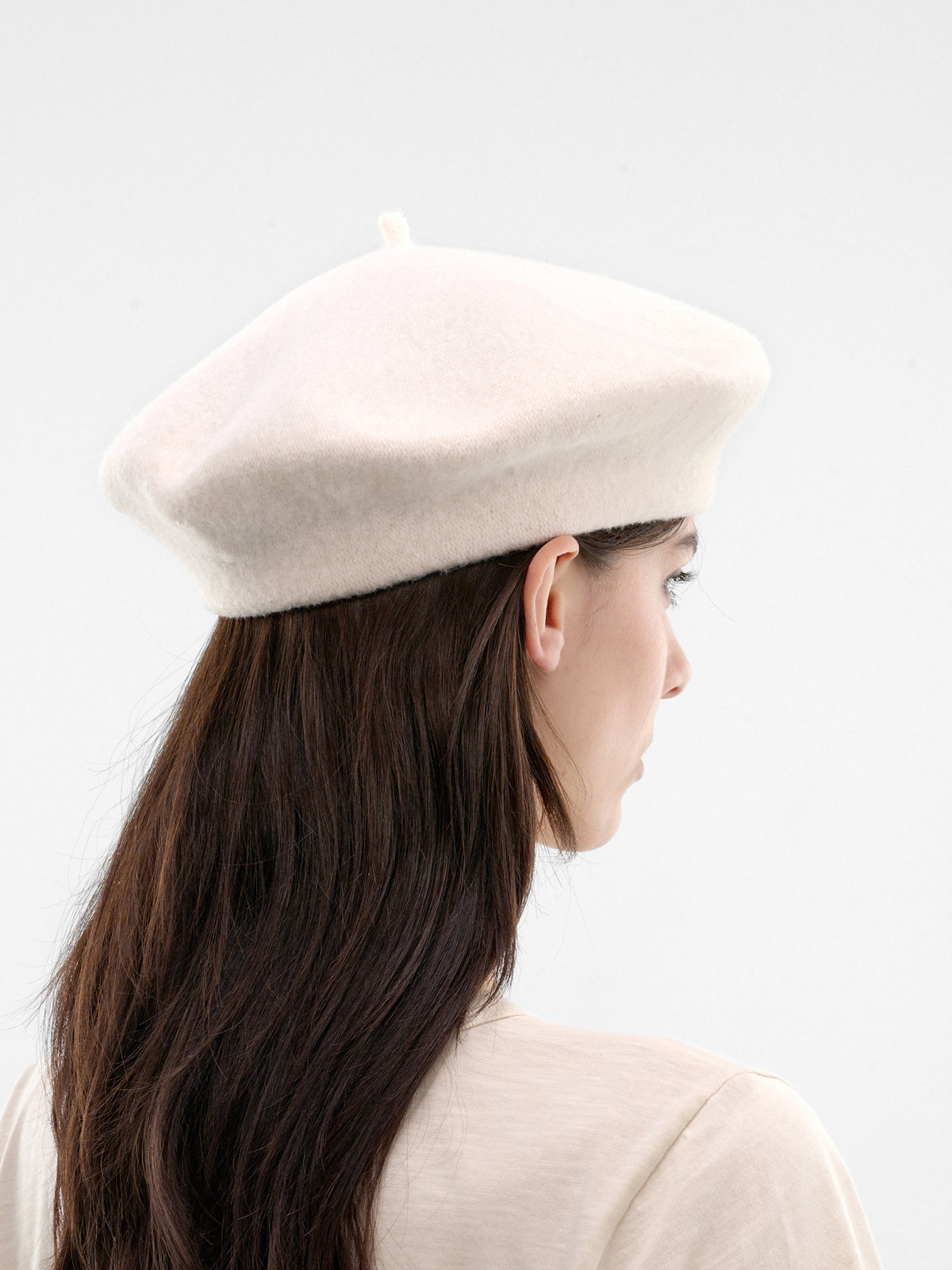 White Felted Wool Beret (SI0TC0001-S60384-104-WHITE)