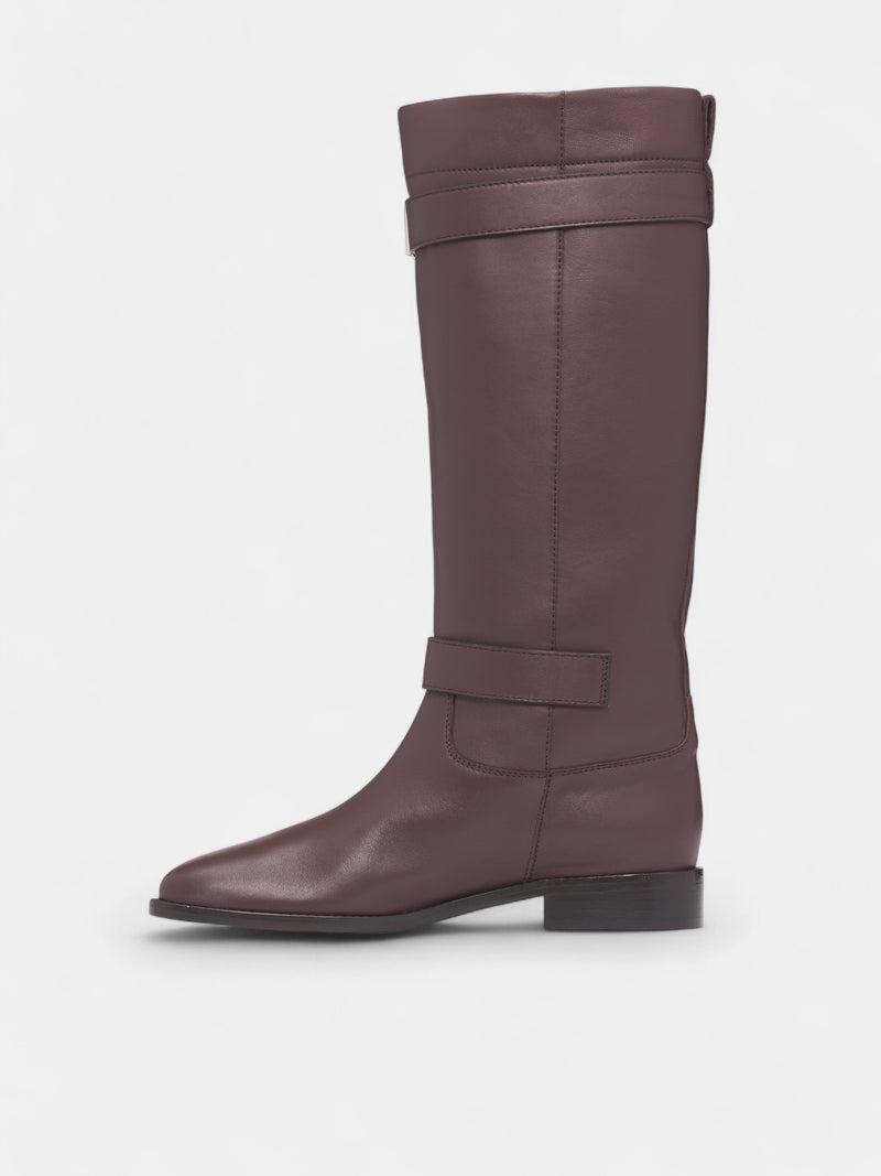 Brown Obliqua Calfskin Zip Boots (NP08-F005-LEA-DARK-BROWN)