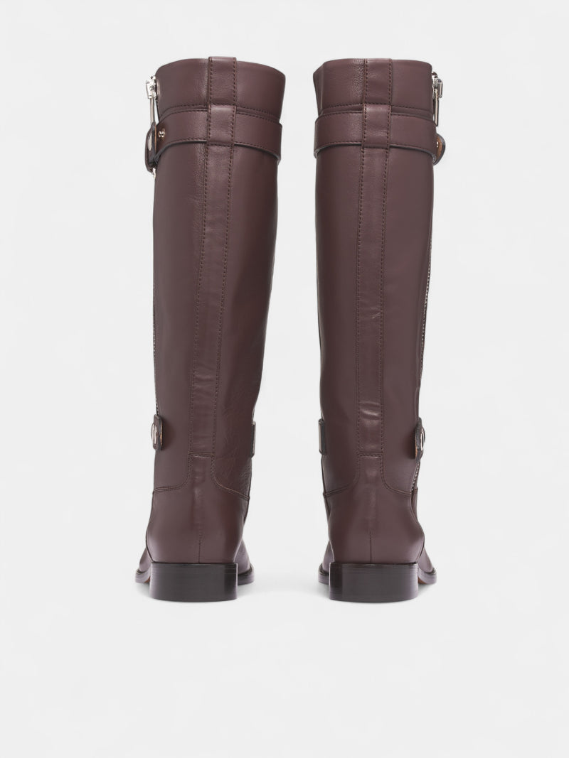 Brown Obliqua Calfskin Zip Boots (NP08-F005-LEA-DARK-BROWN)