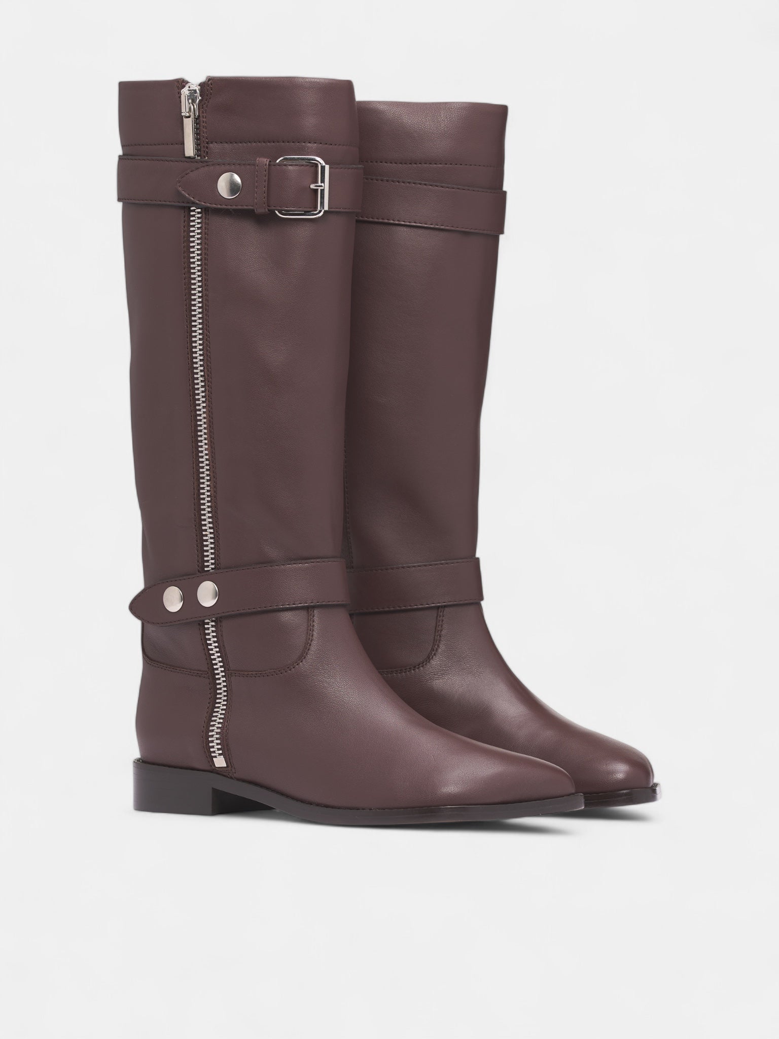 Brown Obliqua Calfskin Zip Boots (NP08-F005-LEA-DARK-BROWN)