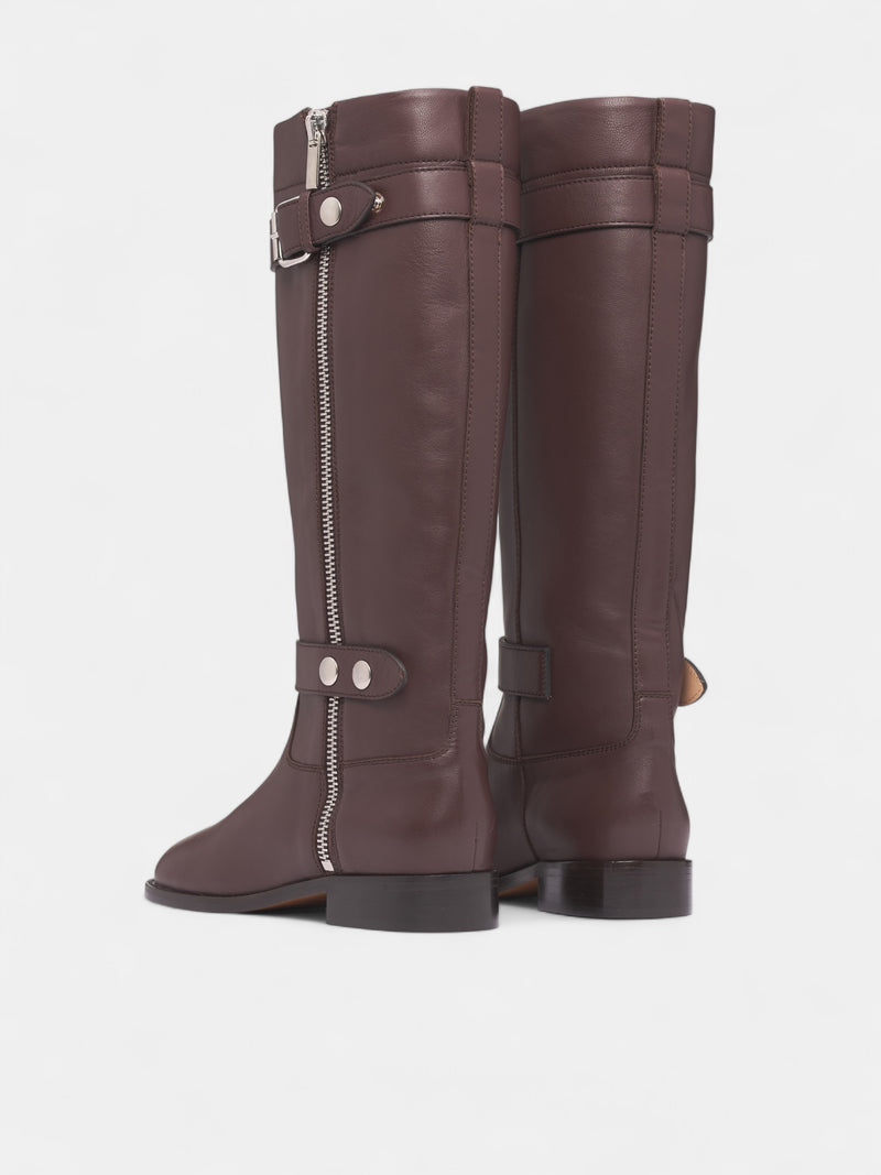 Brown Obliqua Calfskin Zip Boots (NP08-F005-LEA-DARK-BROWN)