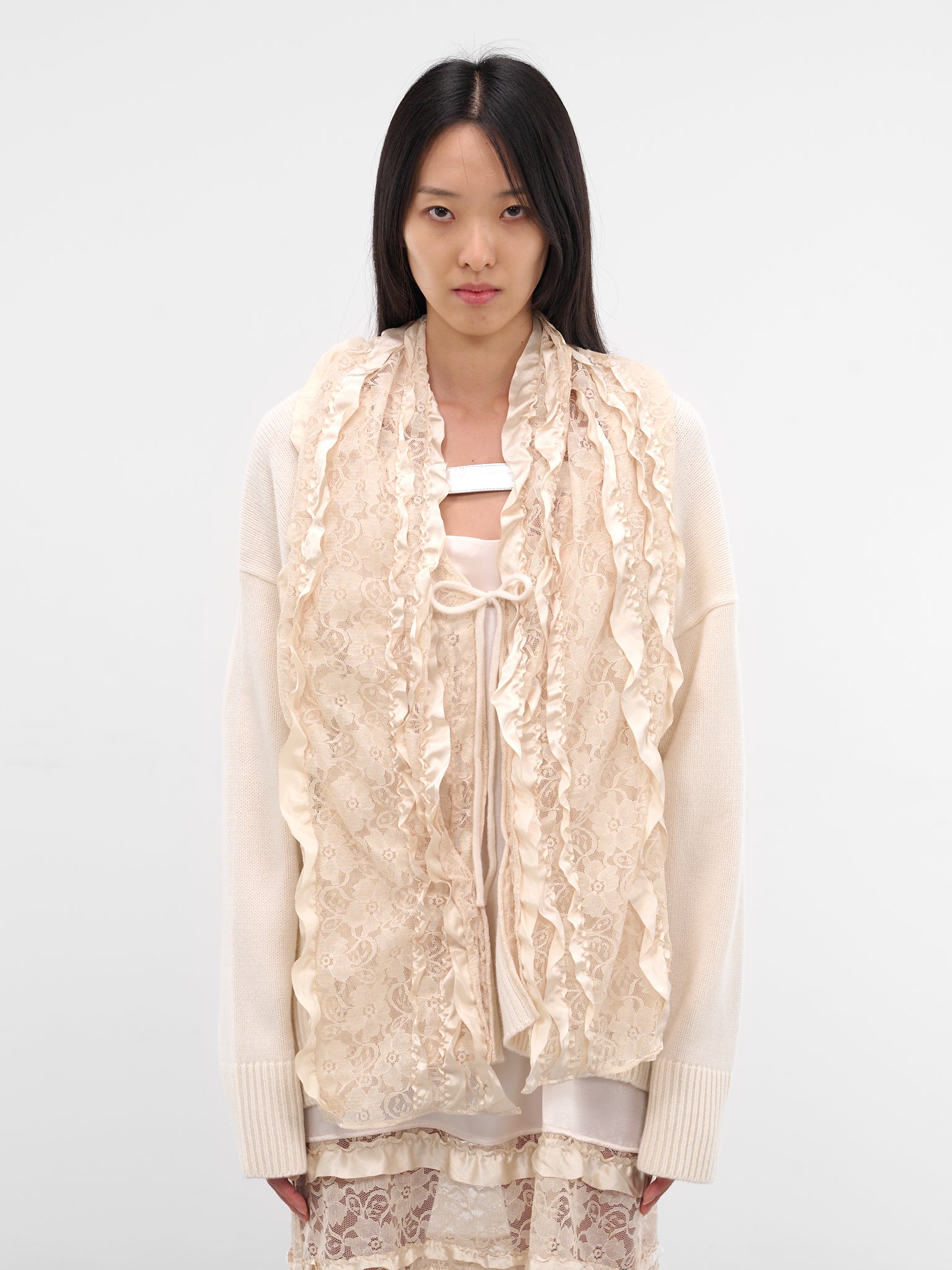 Cream Centrino Draped Lace Cardigan (NP08-K002-CMYN-CREAM)