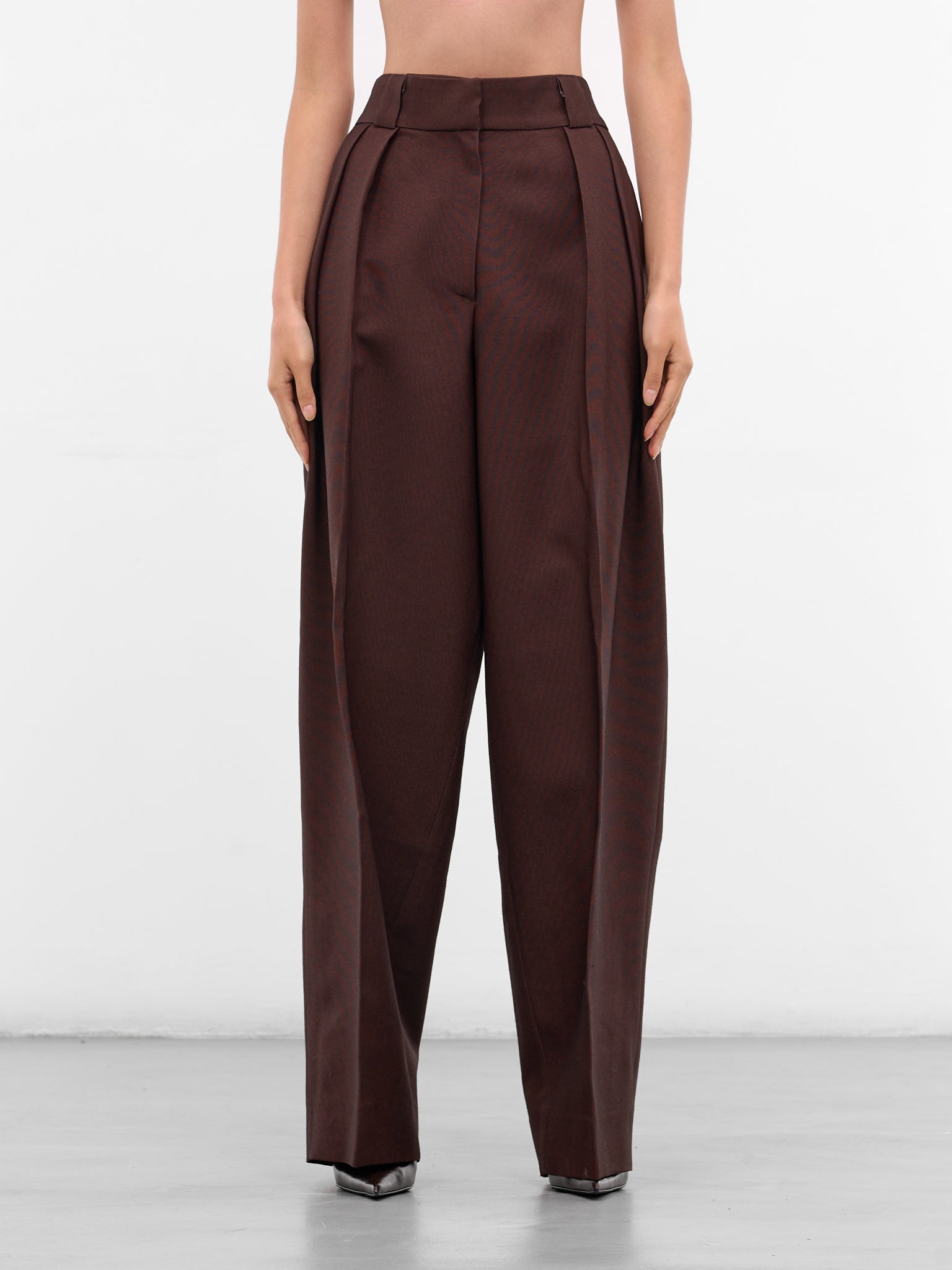 Brown Wool Wide Leg Trousers (NP08-P003-WOFA-BROWN)