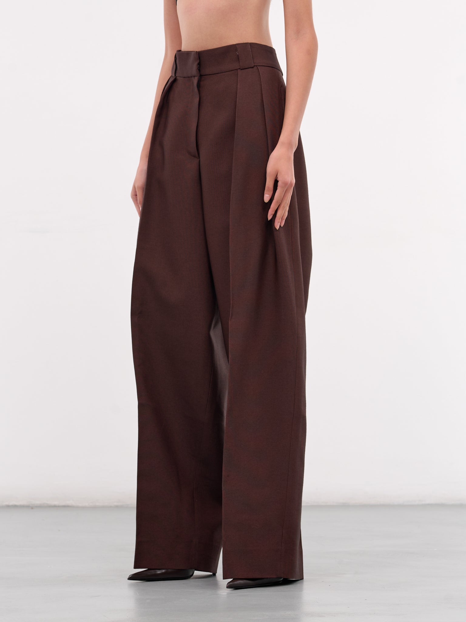 Brown Wool Wide Leg Trousers (NP08-P003-WOFA-BROWN)
