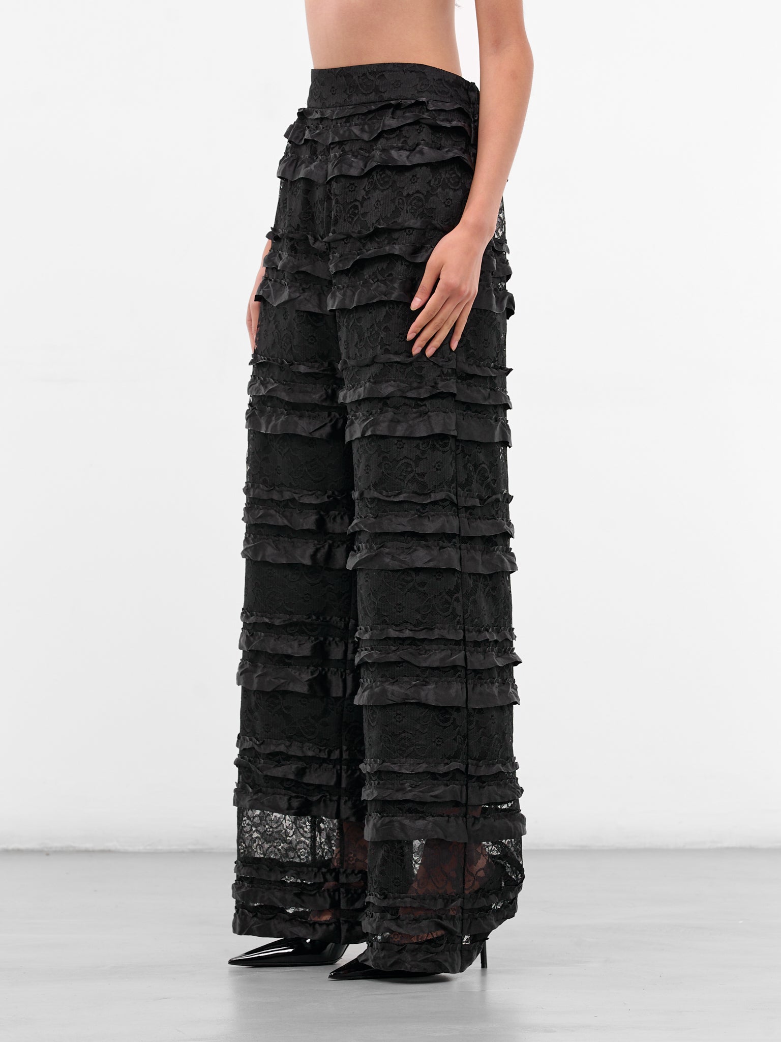 Black Layered Lace Ruffle Trousers (NP08-P006-RFLA-BLACK)