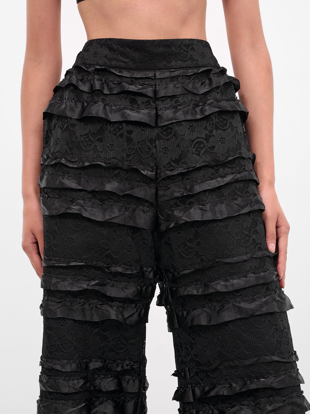 Black Layered Lace Ruffle Trousers (NP08-P006-RFLA-BLACK)