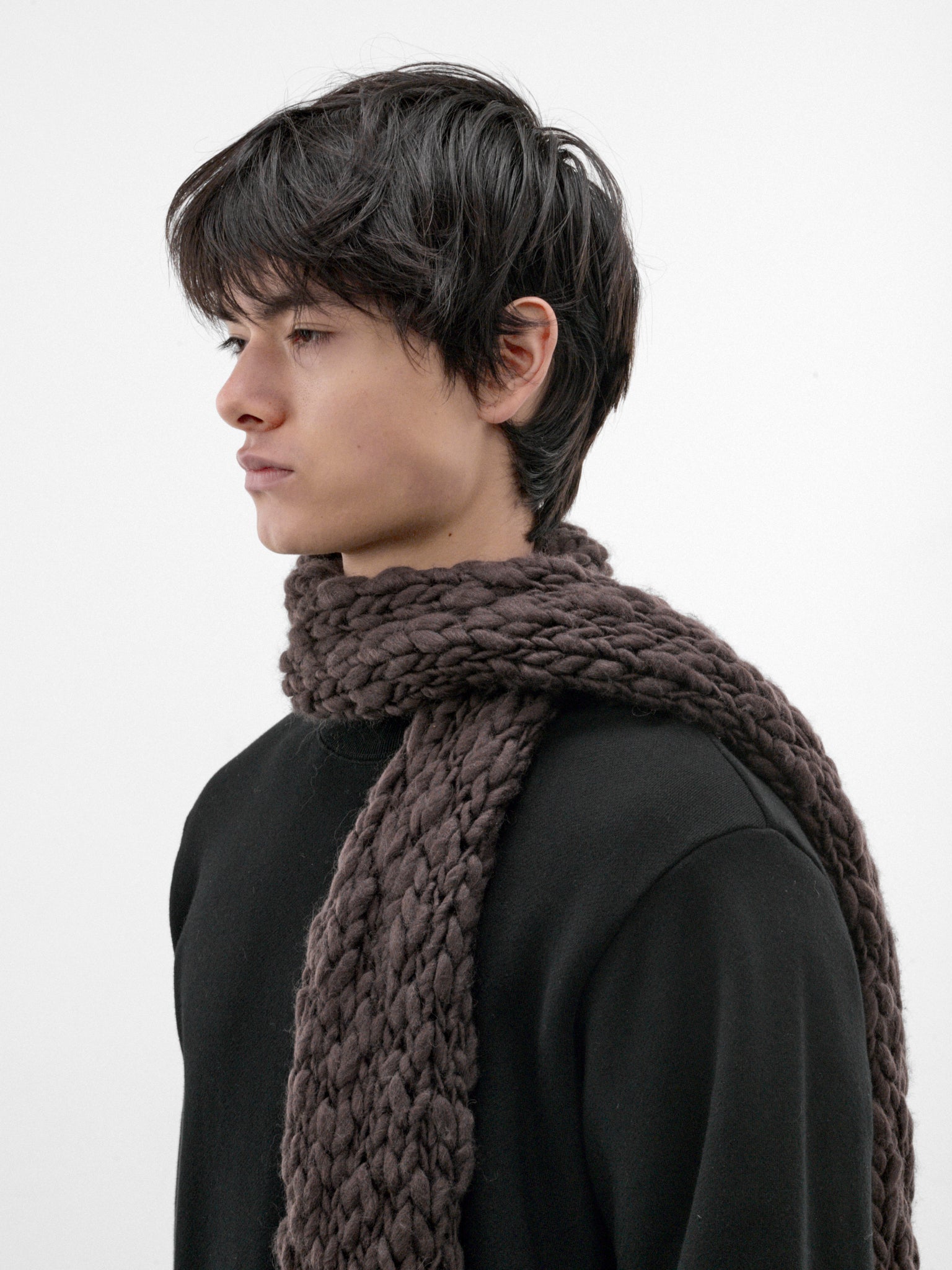 Brown Wool Chunky Knit Scarf (OA-AW26-ACC-102-02-BROWN)