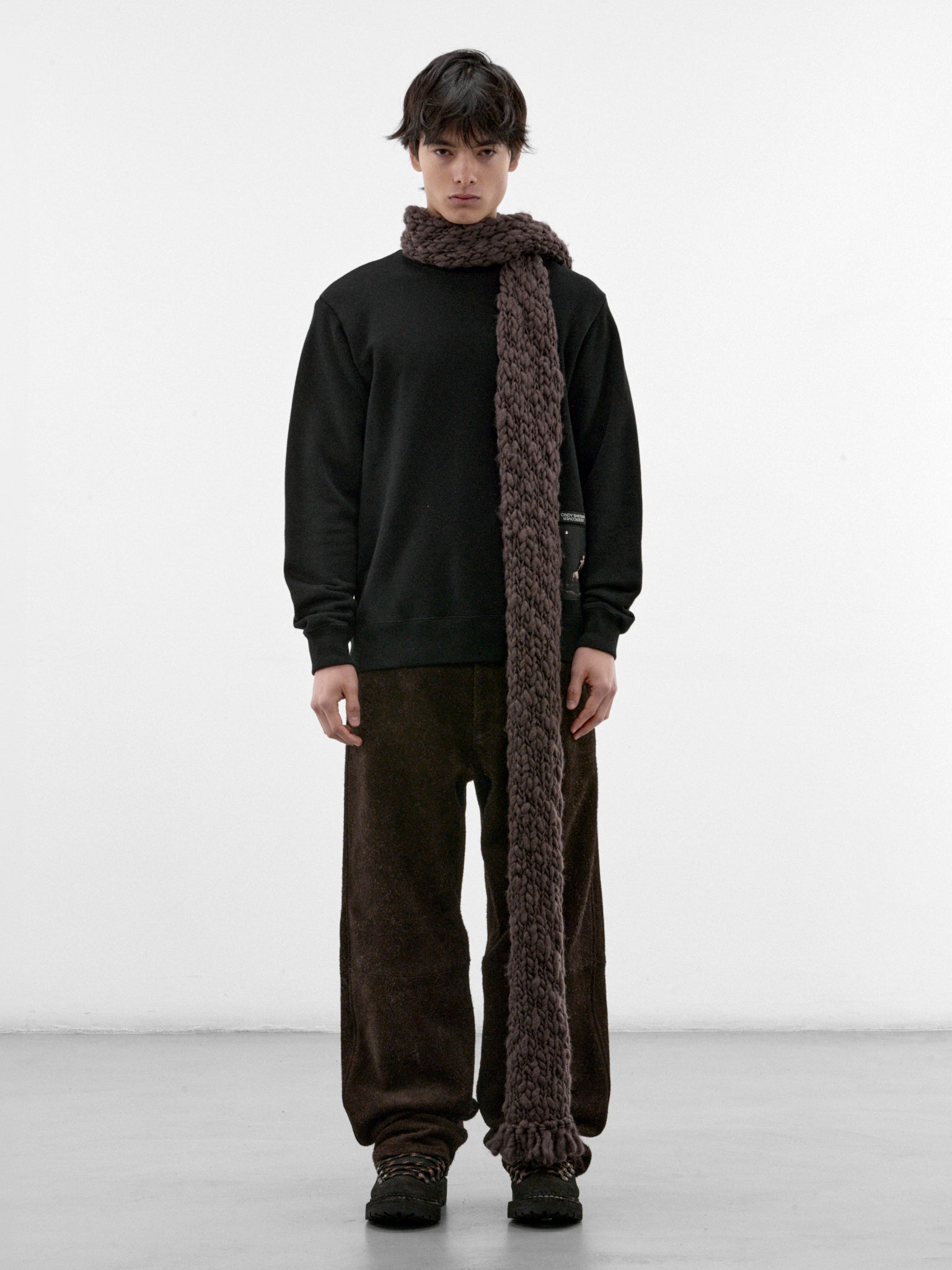 Brown Wool Chunky Knit Scarf (OA-AW26-ACC-102-02-BROWN)
