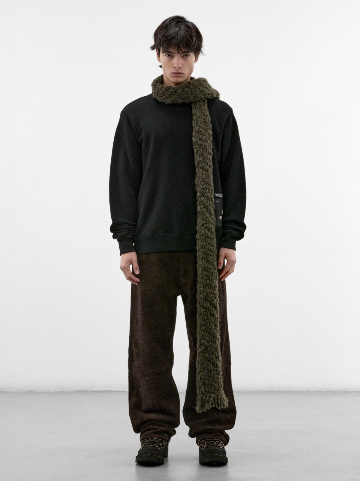Green Wool Chunky Knit Scarf (OA-AW26-ACC-102-03-GREEN)