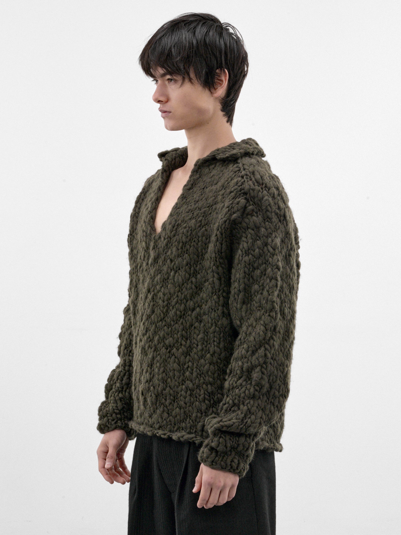 Green Wool Merz Skipper Sweater (OA-AW26-KNT-101-03-GREEN)