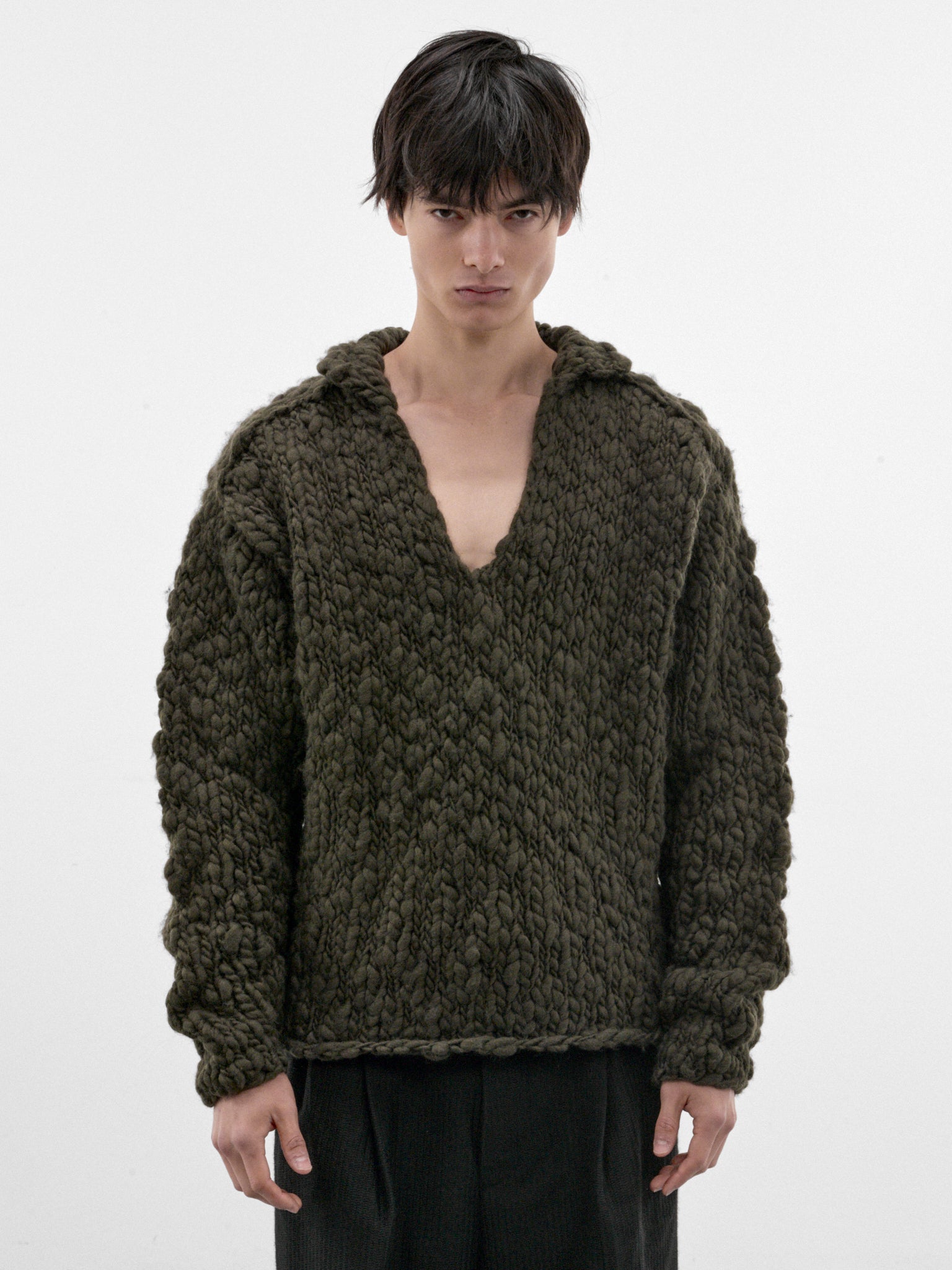 Green Wool Merz Skipper Sweater (OA-AW26-KNT-101-03-GREEN)