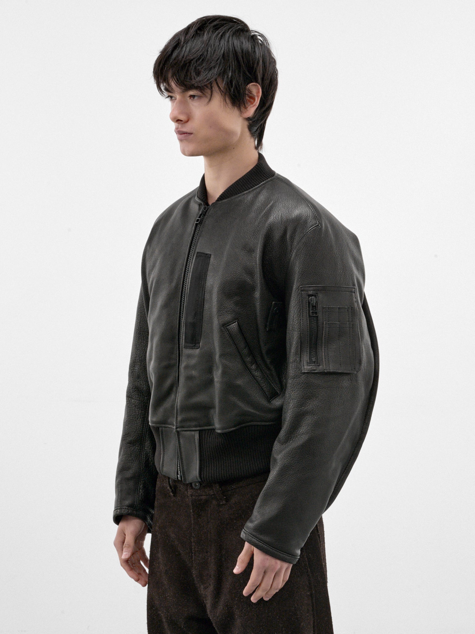 Black Leather Torqued Flight Jacket (OA-AW26-LTH-101-01-BLACK)