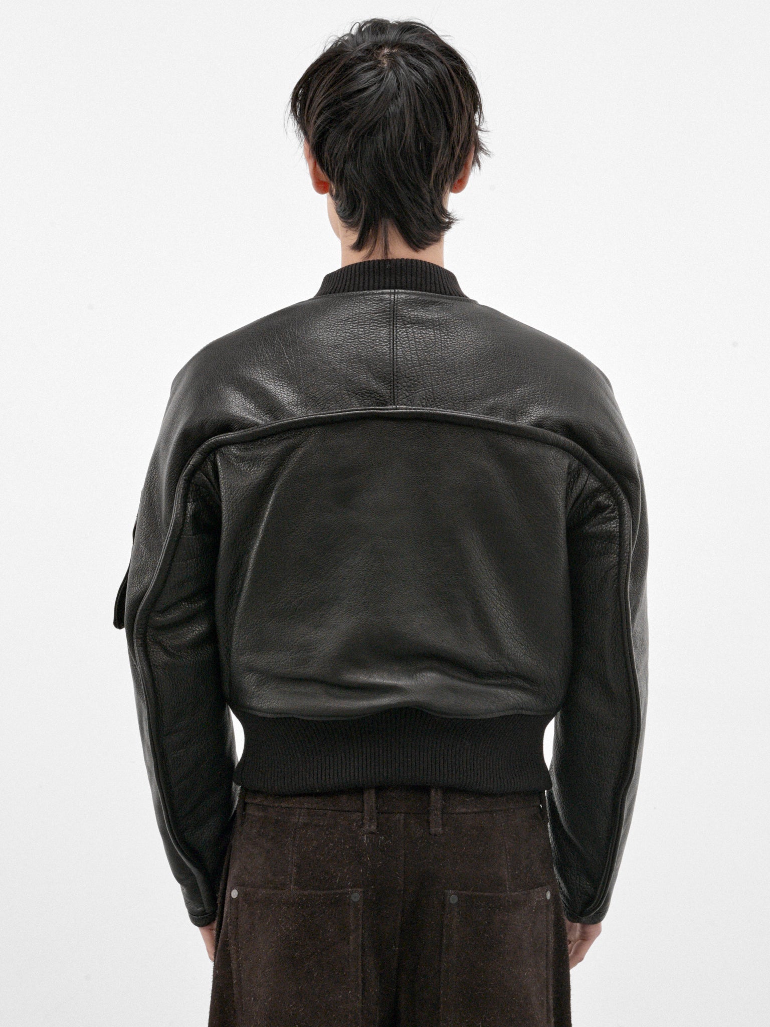Black Leather Torqued Flight Jacket (OA-AW26-LTH-101-01-BLACK)