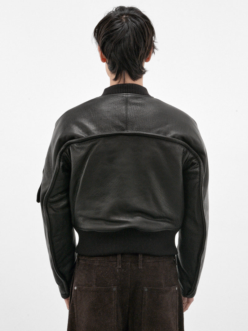 Black Leather Torqued Flight Jacket (OA-AW26-LTH-101-01-BLACK)