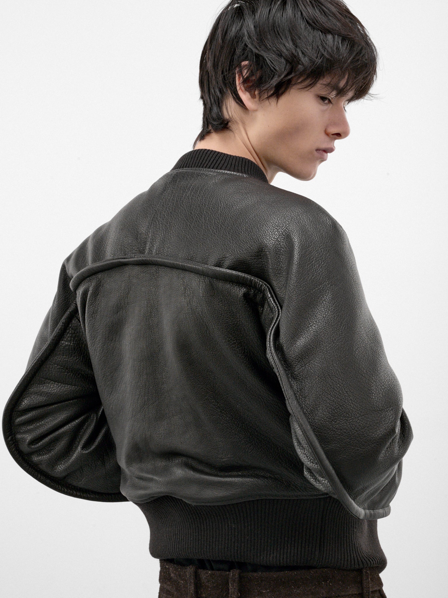 Black Leather Torqued Flight Jacket (OA-AW26-LTH-101-01-BLACK)