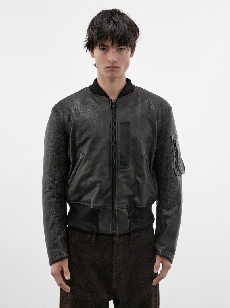 Black Leather Torqued Flight Jacket (OA-AW26-LTH-101-01-BLACK)
