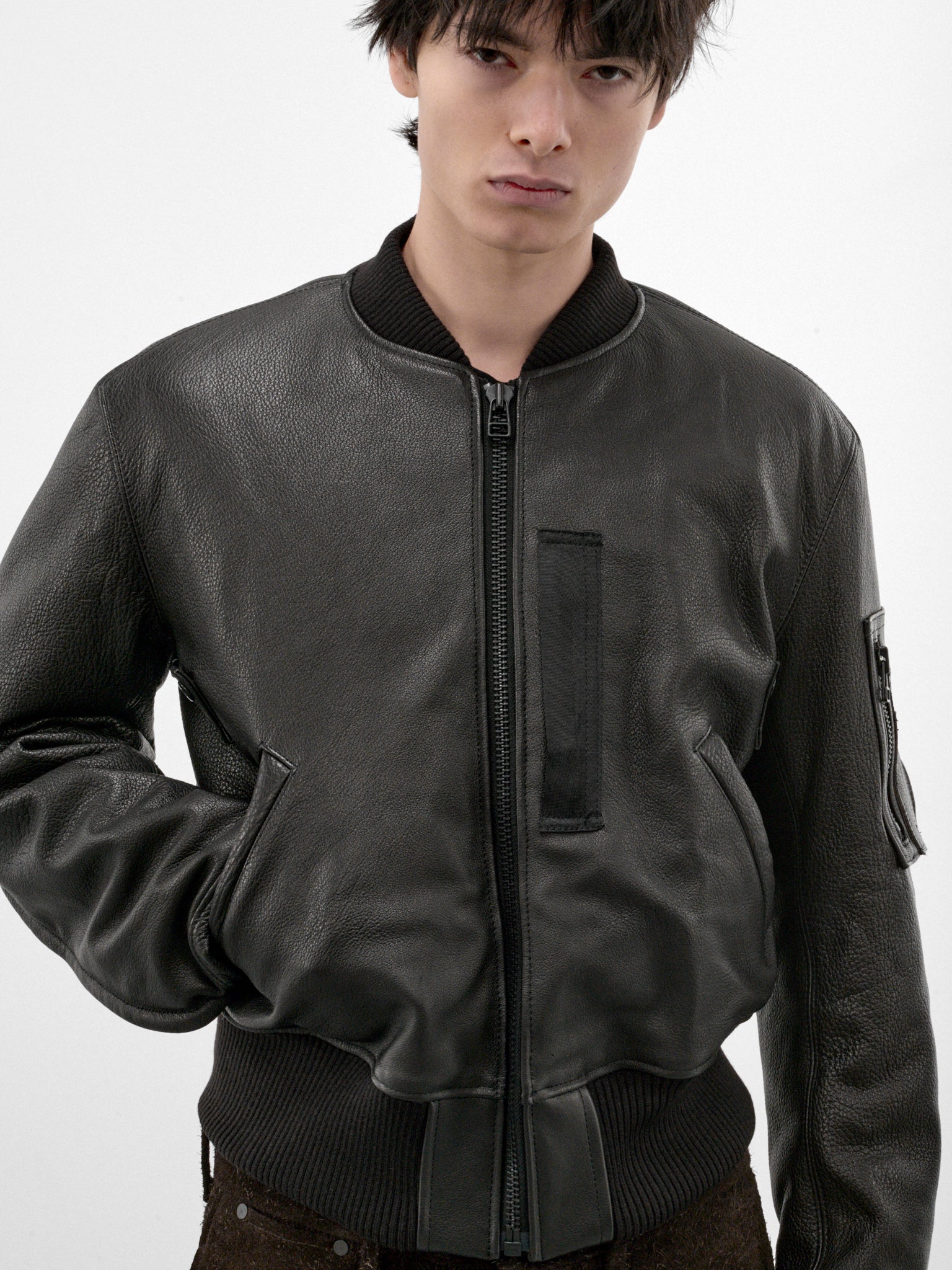 Black Leather Torqued Flight Jacket (OA-AW26-LTH-101-01-BLACK)