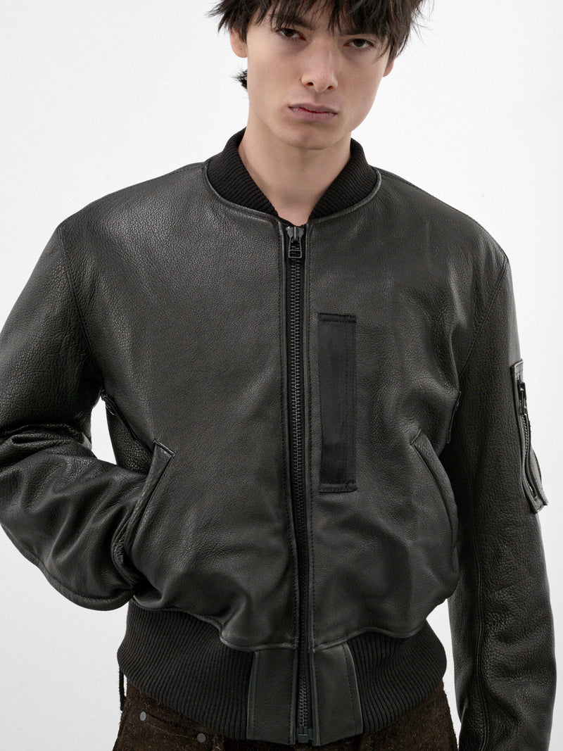 Black Leather Torqued Flight Jacket (OA-AW26-LTH-101-01-BLACK)