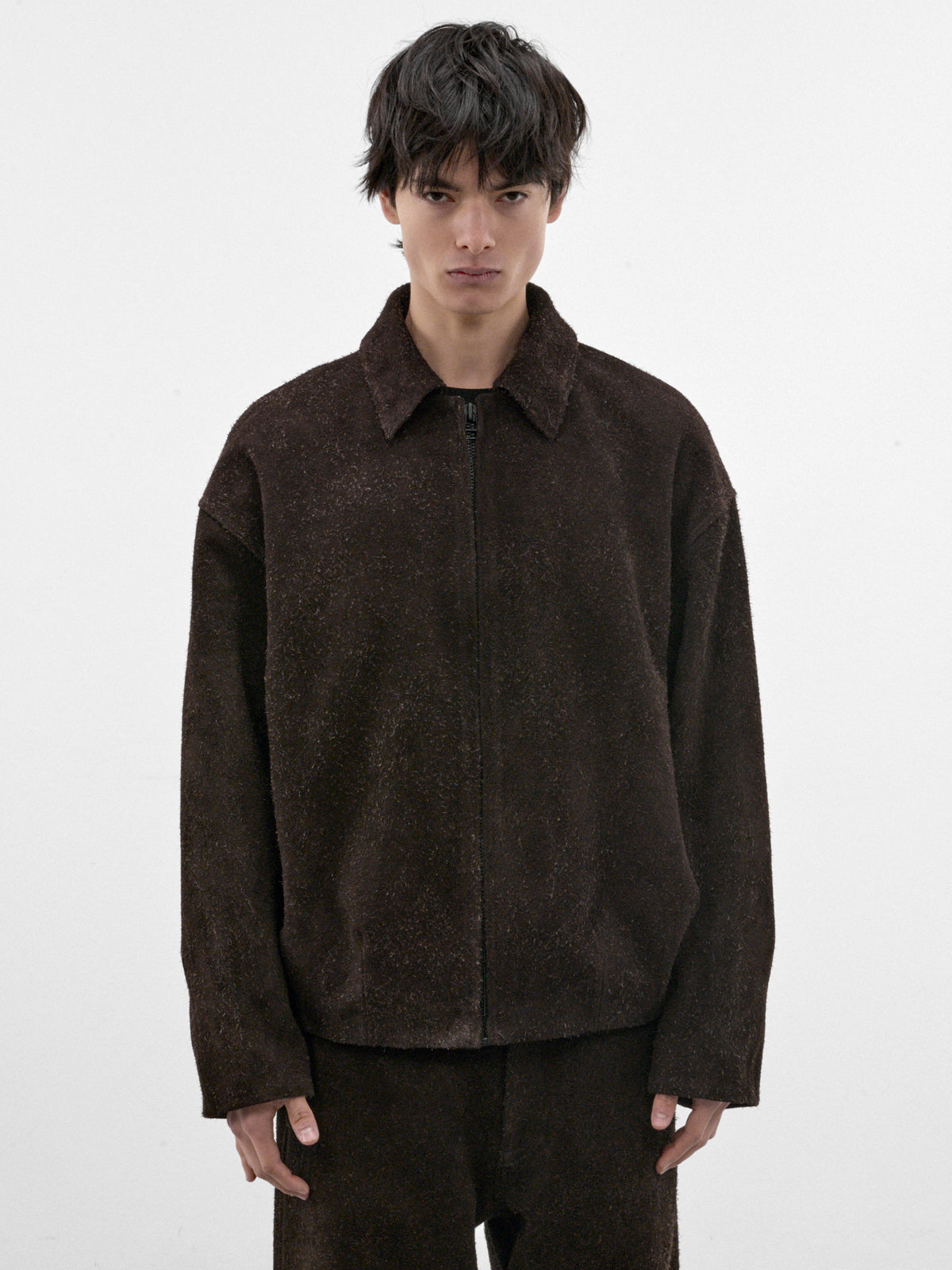Brown Angora Suede Bud Blouson (OA-AW26-LTH-103-02-BROWN)