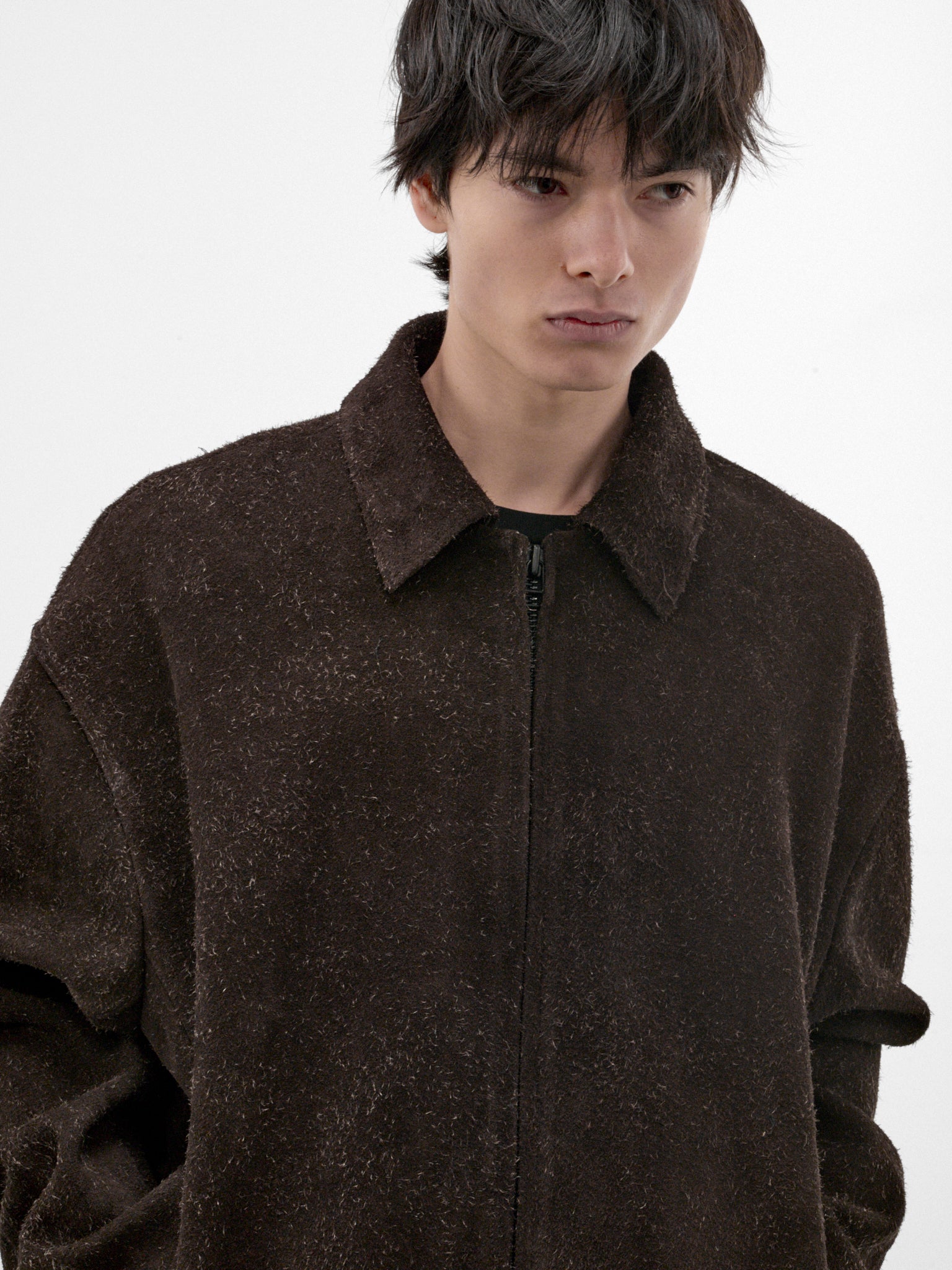 Brown Angora Suede Bud Blouson (OA-AW26-LTH-103-02-BROWN)