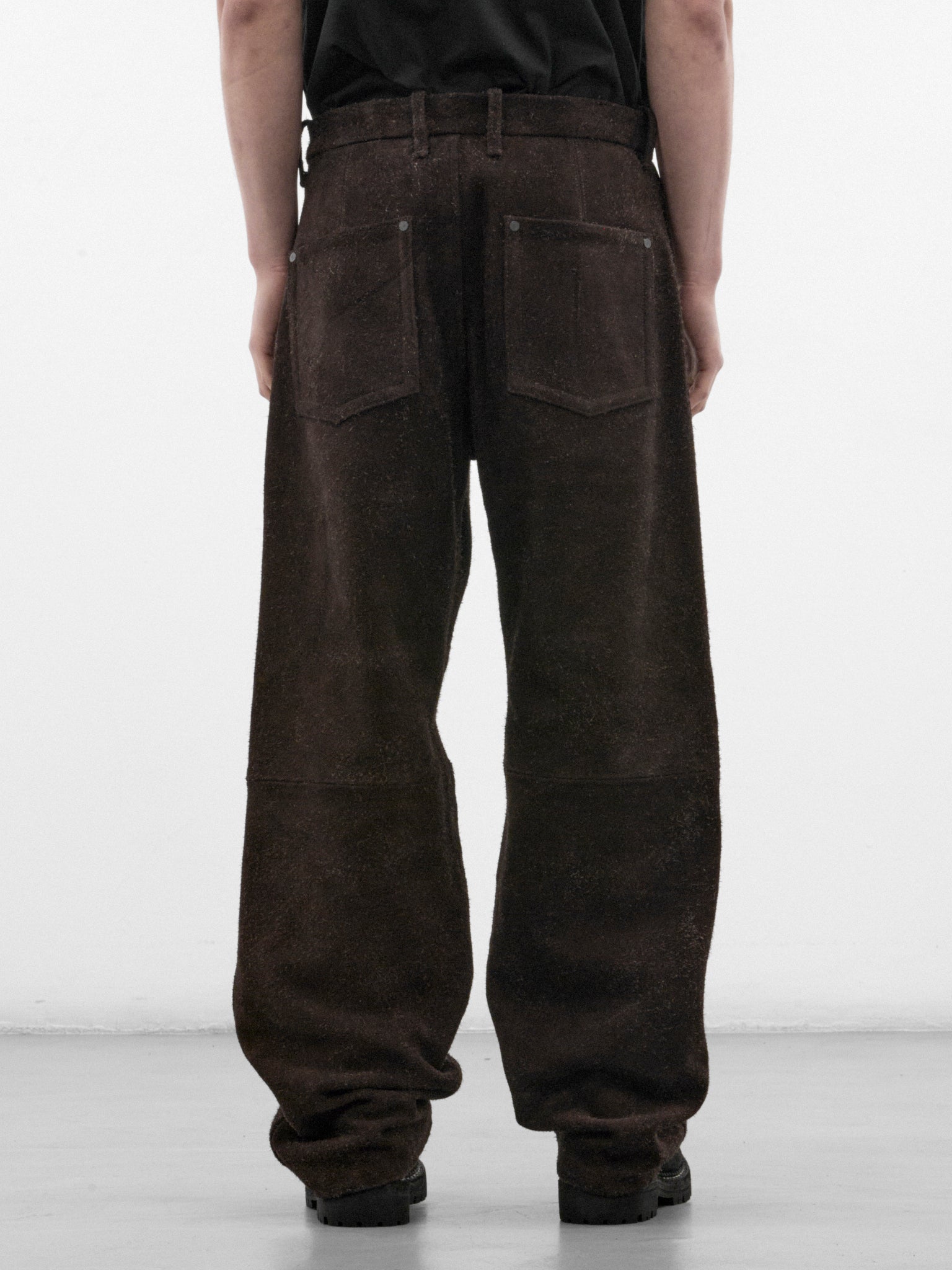 Brown Angora Suede 5-Pocket Trousers (OA-AW26-LTH-104-02-BROWN)