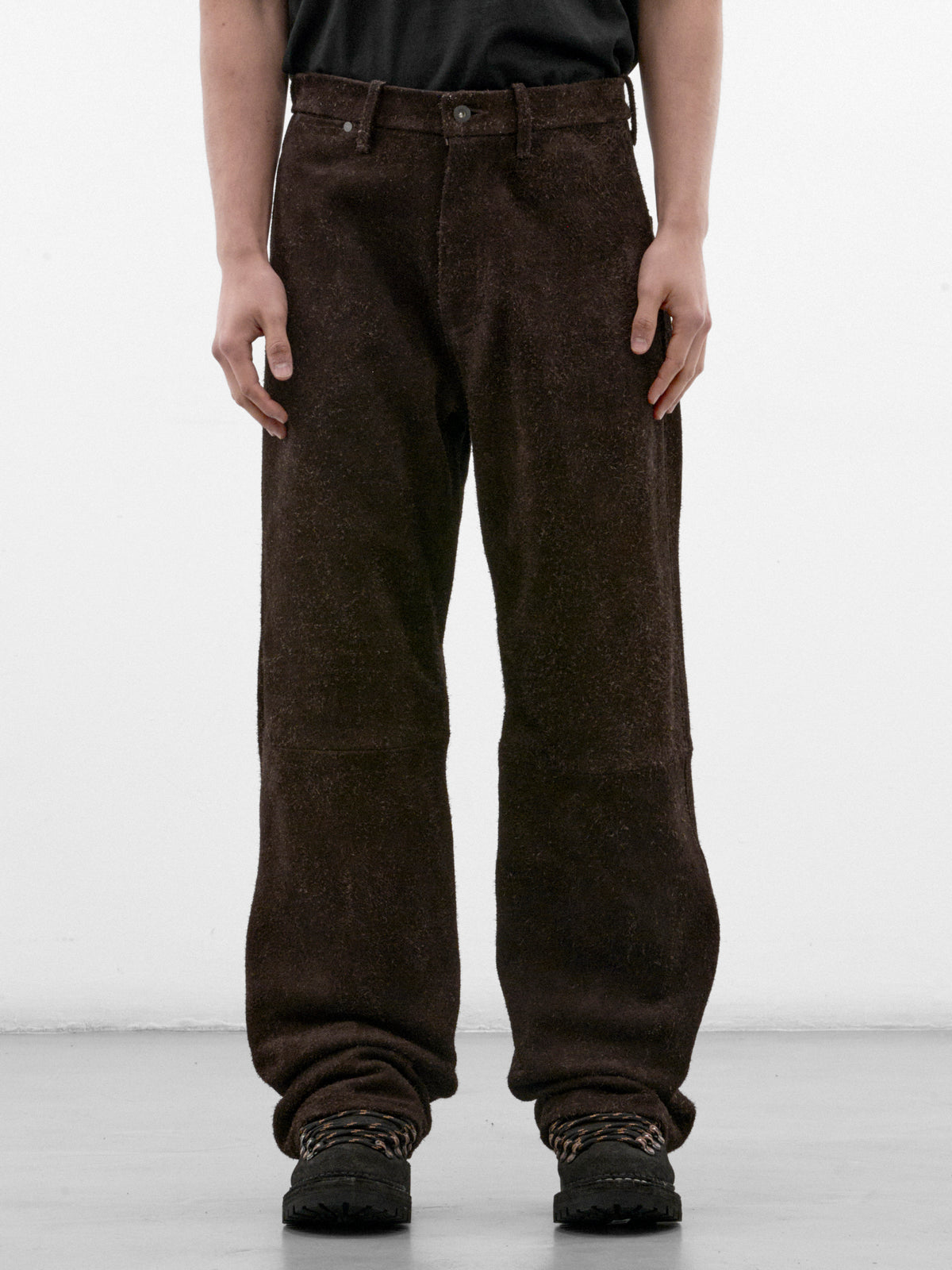 Brown Angora Suede 5-Pocket Trousers (OA-AW26-LTH-104-02-BROWN)