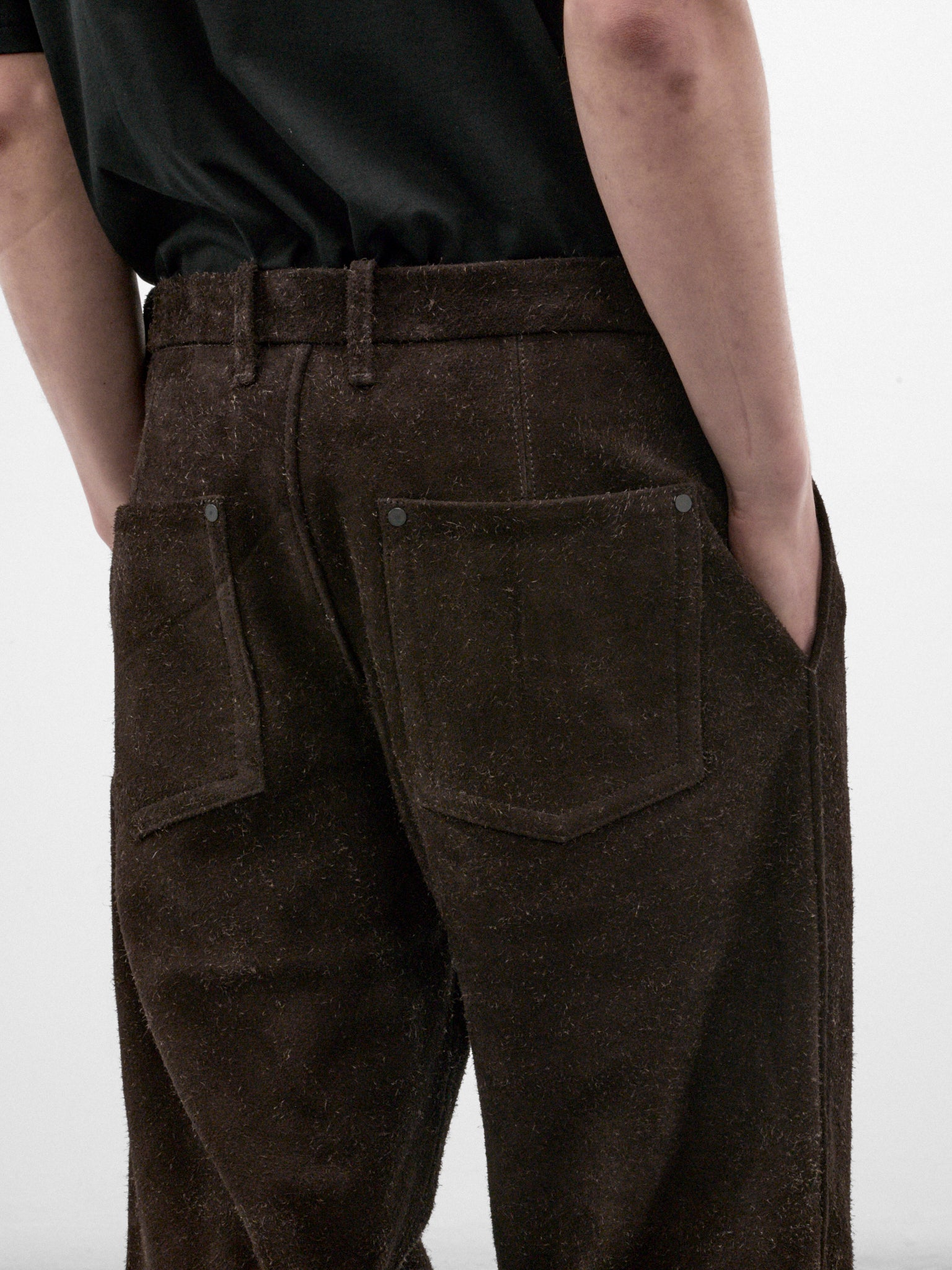 Brown Angora Suede 5-Pocket Trousers (OA-AW26-LTH-104-02-BROWN)