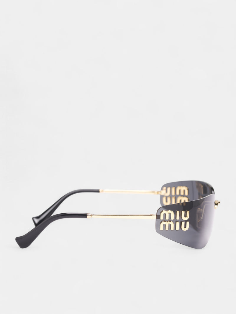 Gold-Tone Metal Shield Sunglasses (OMU-A51S-5AK5S075-GOLD-DARK-GR)