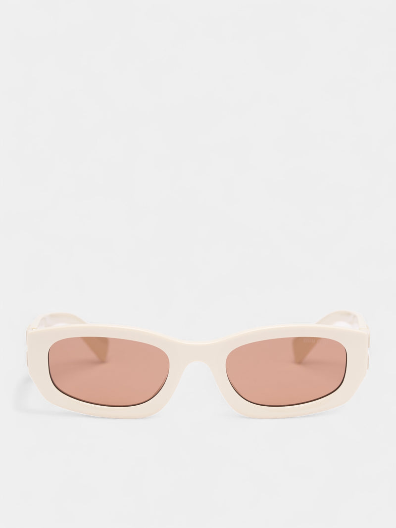 White Matte Rectangular Sunglasses (OMU-B04S-21D90Q53-MILK-BROWN)