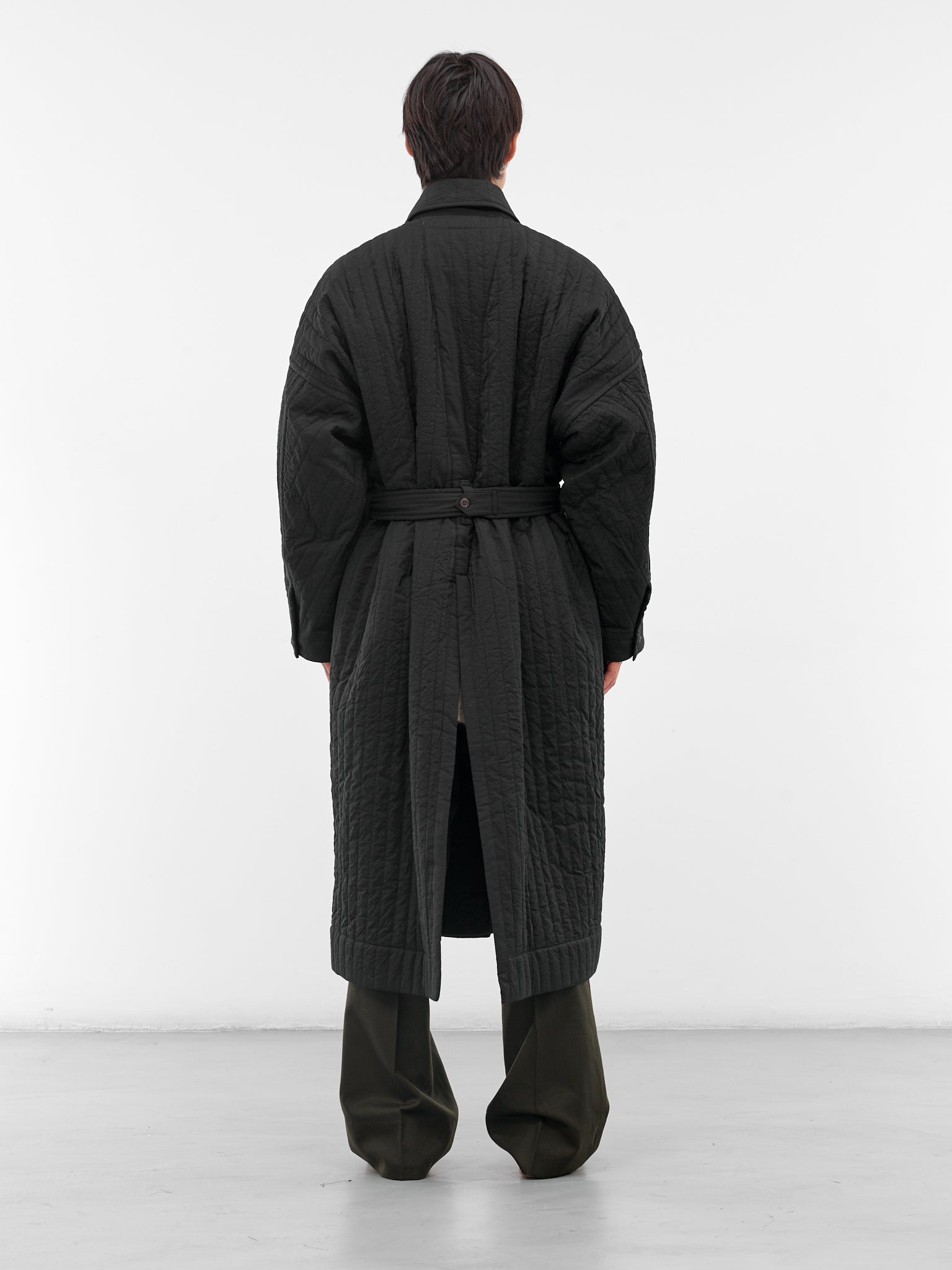 Black Quilted Wool-Silk Coat (COAT-34-DEEP-BLACK)