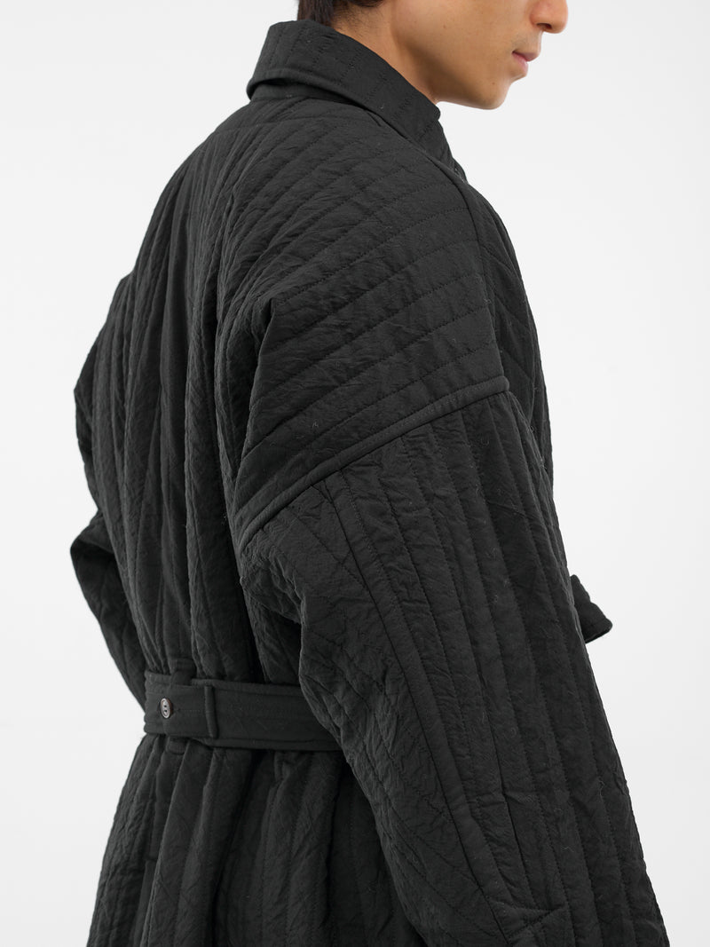 Black Quilted Wool-Silk Coat (COAT-34-DEEP-BLACK)