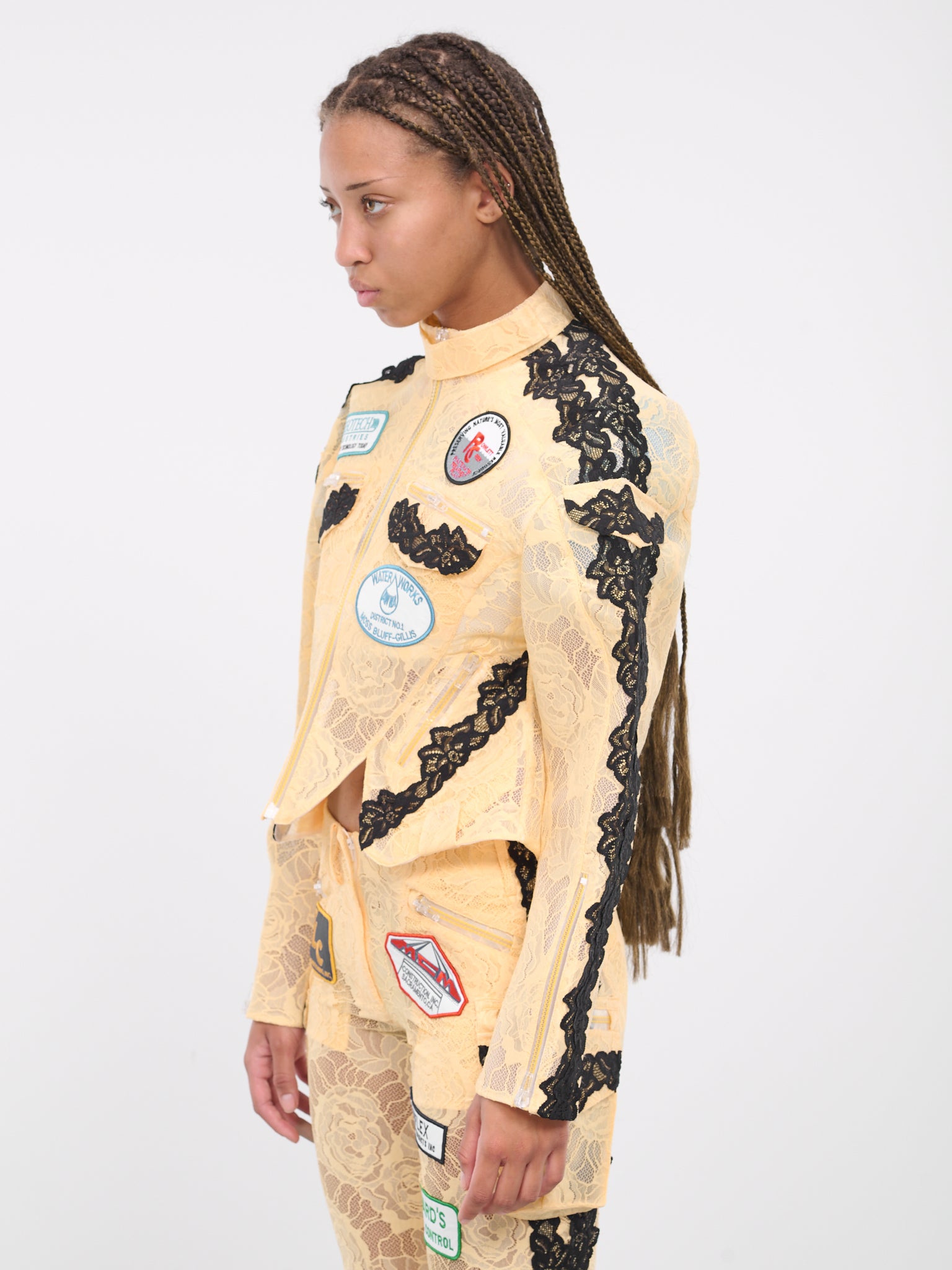 Lace Biker Jacket (OOJK01-YELLOW-BLACK)