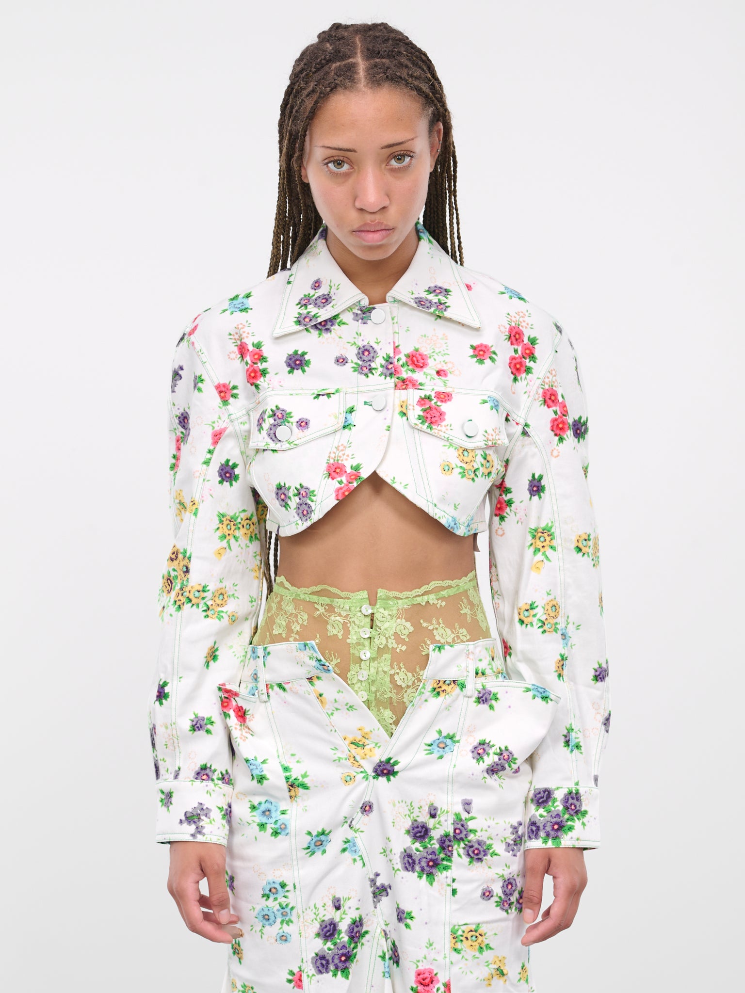 Floral Denim Jacket OOJK10W WHITE FLORAL PRINT