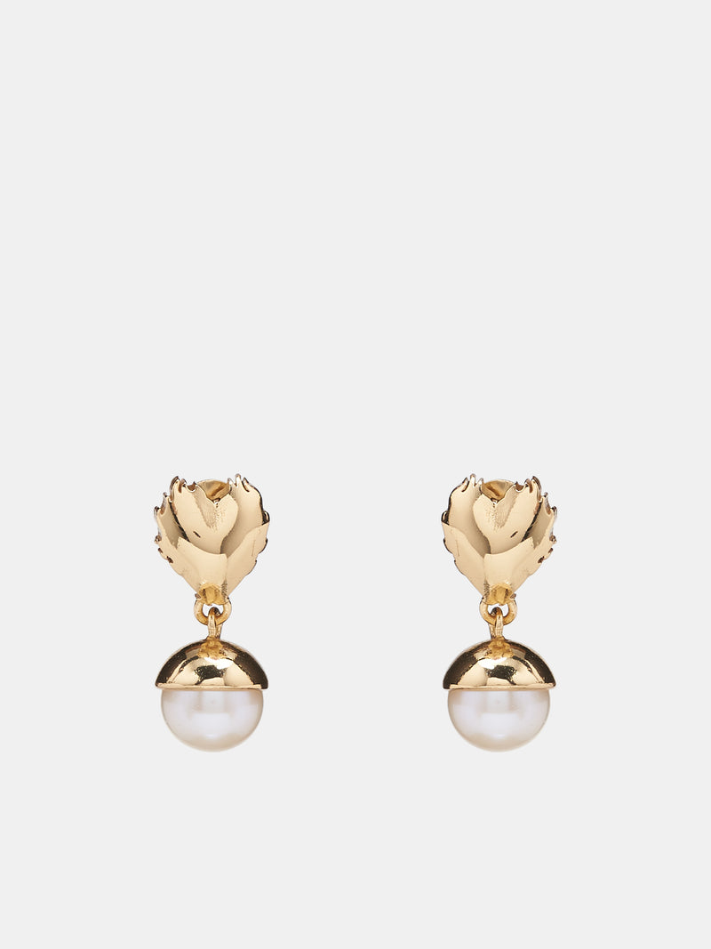 Flame Heart Pearl Earrings (OR01PL-YELLOW-GOLD)