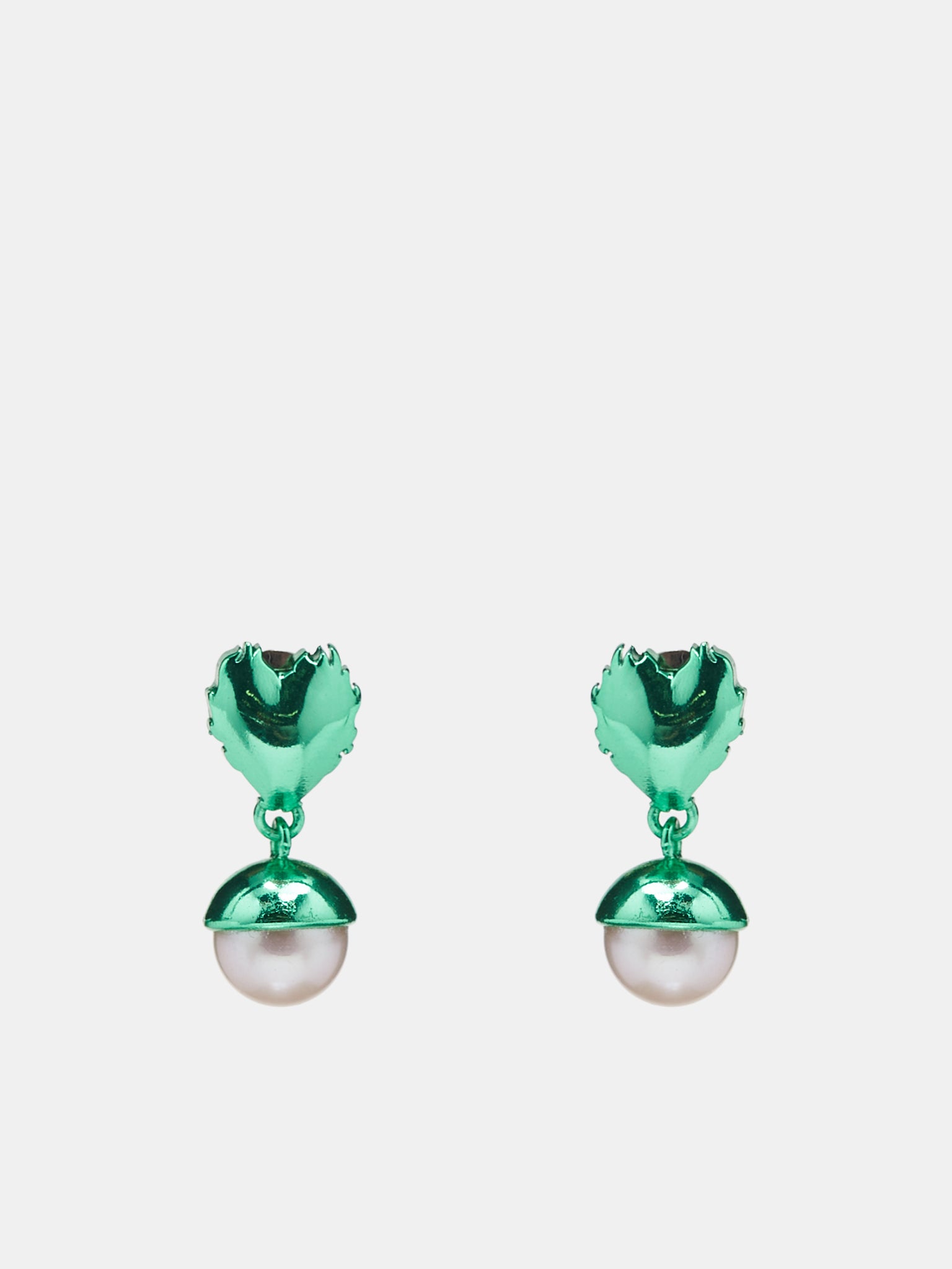 Flame Heart Pearl Earrings (OR01VE-GREEN)