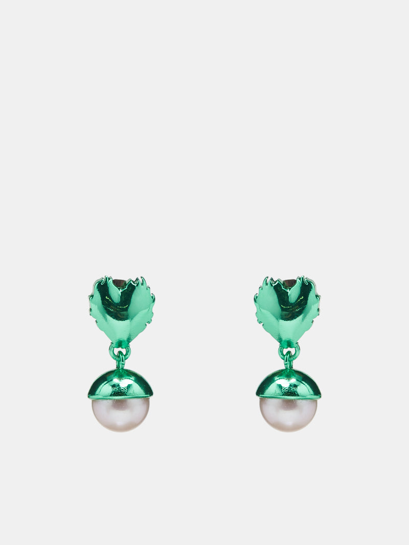 Flame Heart Pearl Earrings (OR01VE-GREEN)