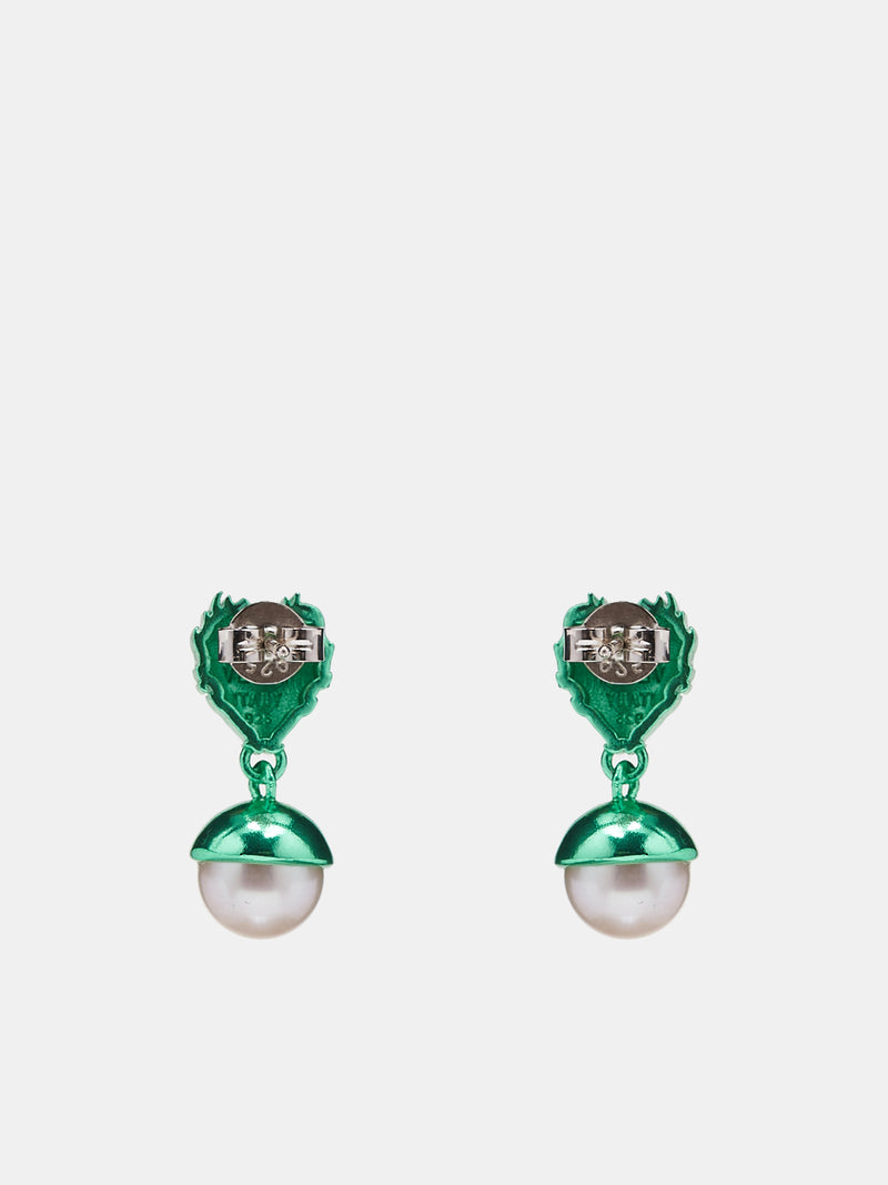 Flame Heart Pearl Earrings (OR01VE-GREEN)