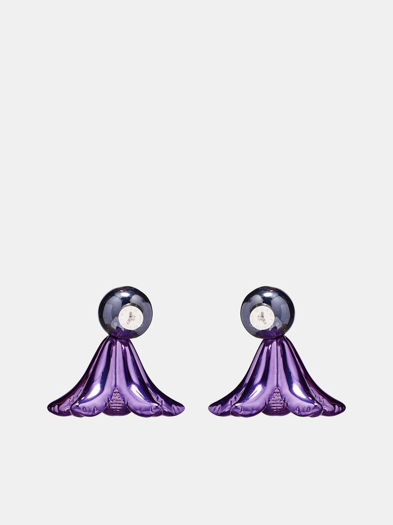 Dangling Puffy Flower Earrings (ORMV0483A0-P6528-00C61-VIOLET)