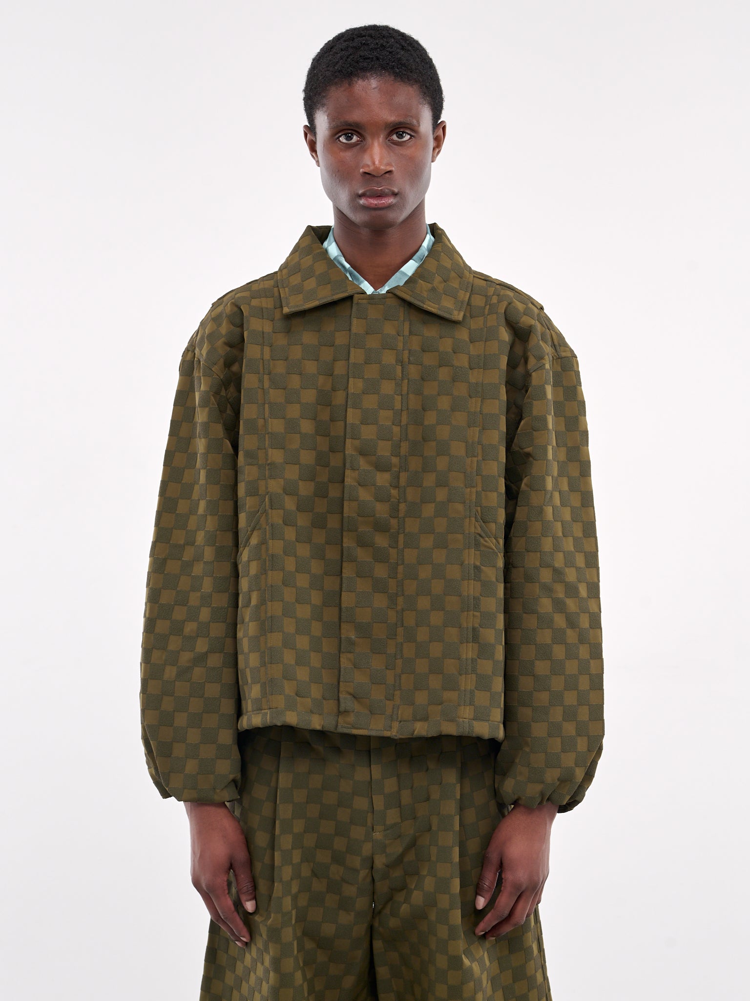 Checkerboard Boxy Jacket (OT003002-GREEN)