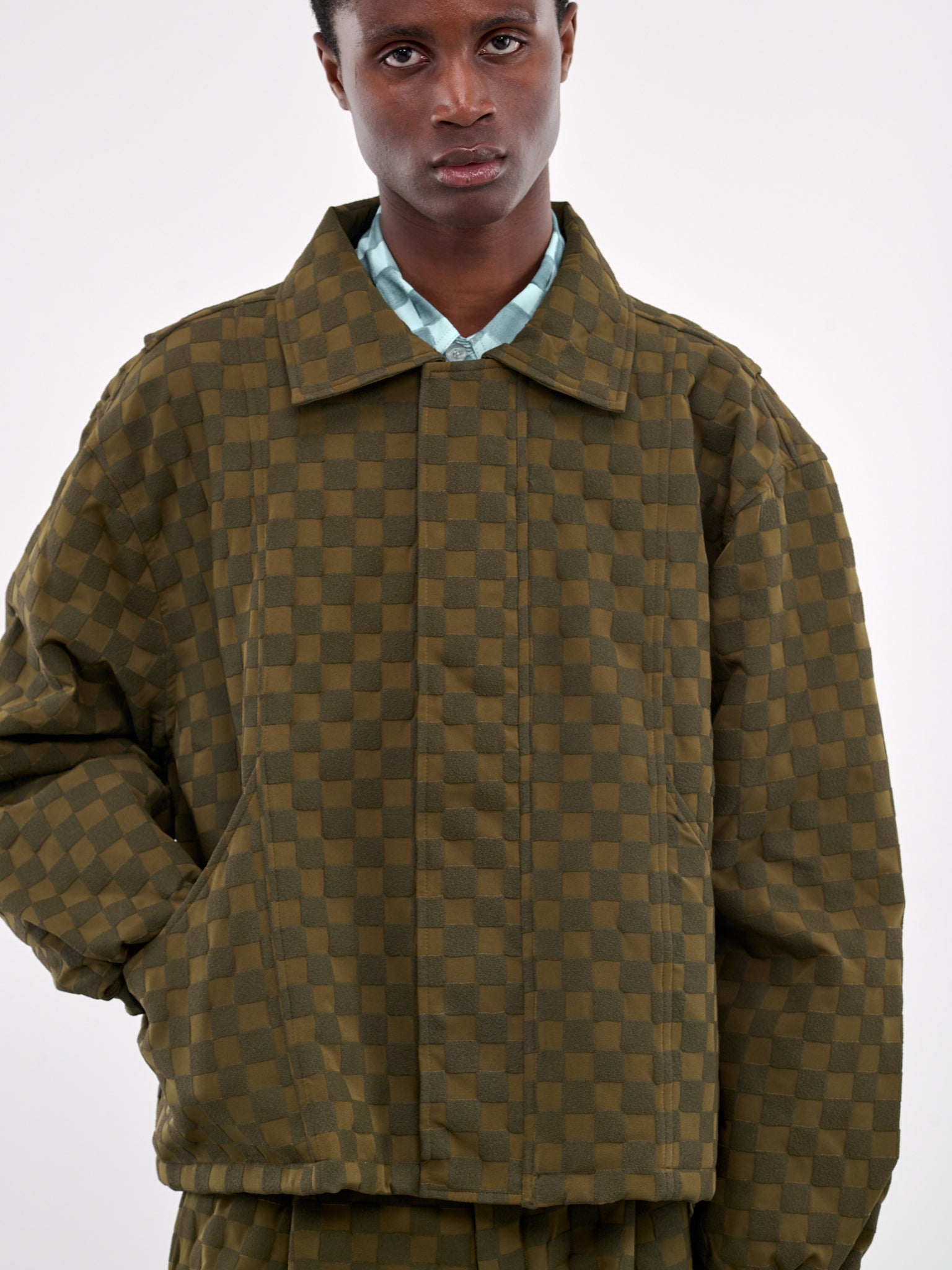 Checkerboard Boxy Jacket (OT003002-GREEN)