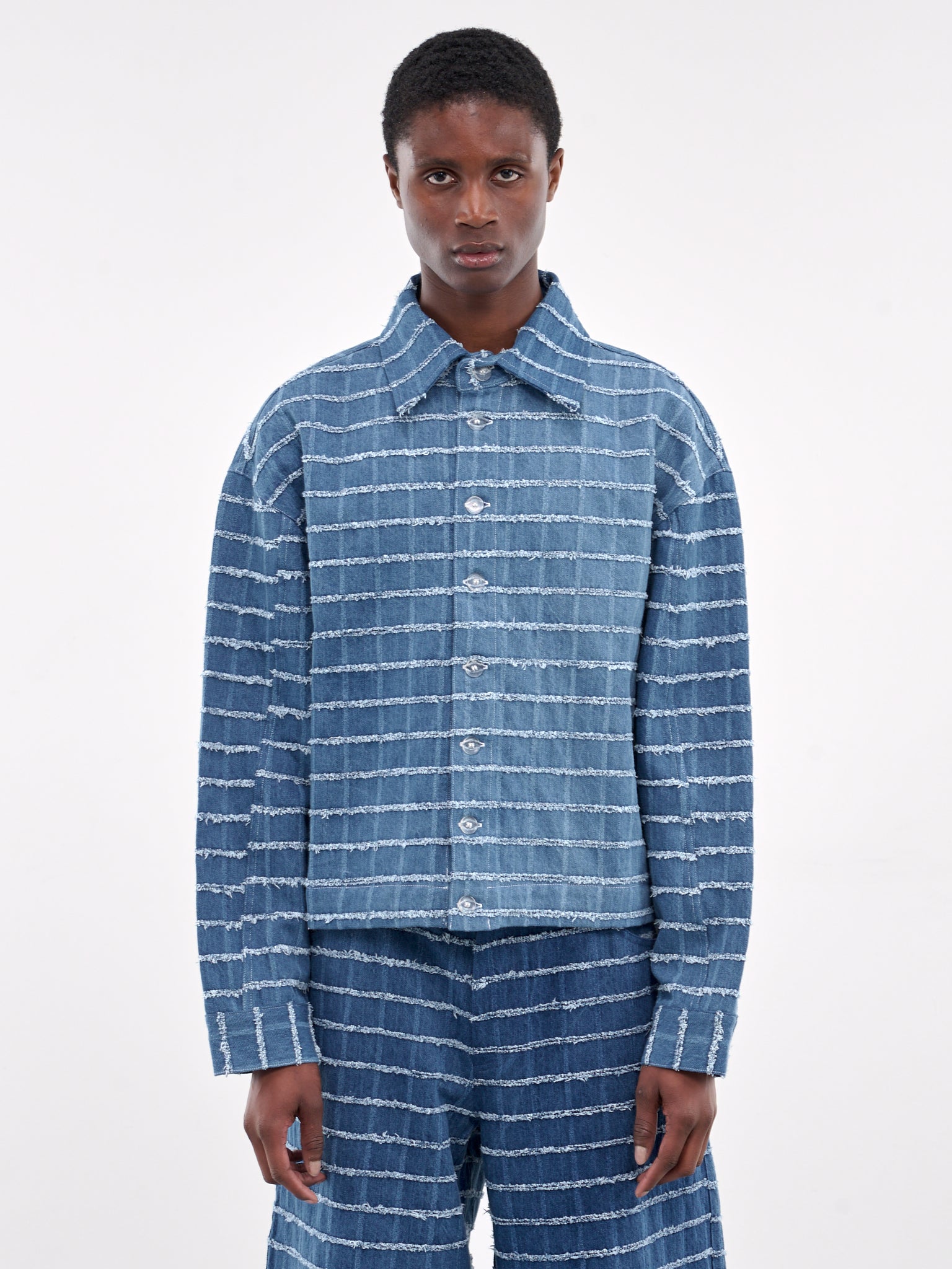 Frayed Stripe Shirt (OT004001-BLUE)
