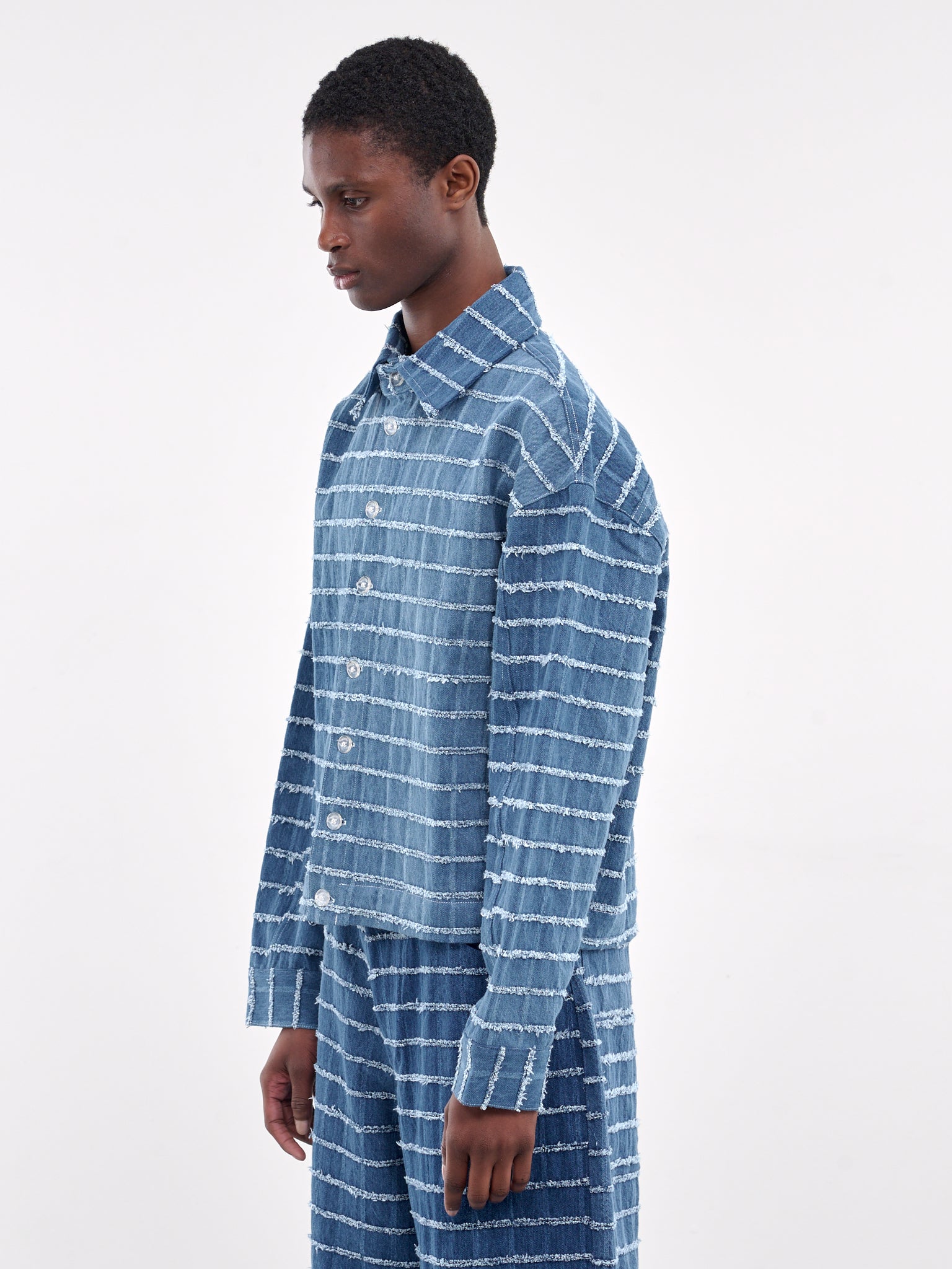 Frayed Stripe Shirt (OT004001-BLUE)