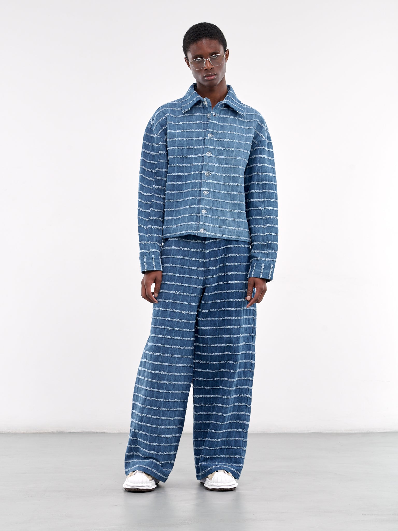Frayed Stripe Shirt (OT004001-BLUE)