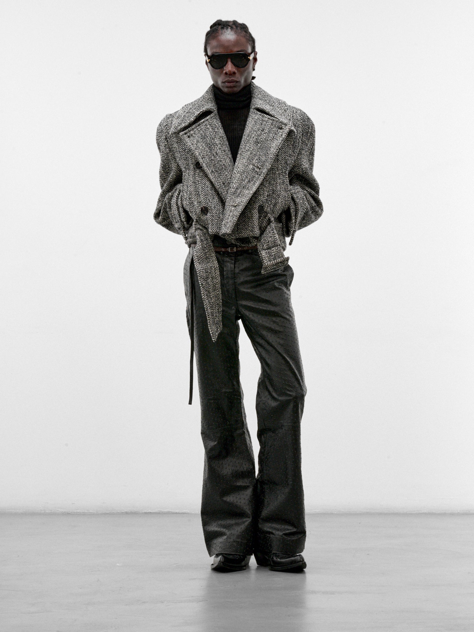 Black Sheep Leather Flared Trousers (PT-006-A-BLACK-OSTRICH)