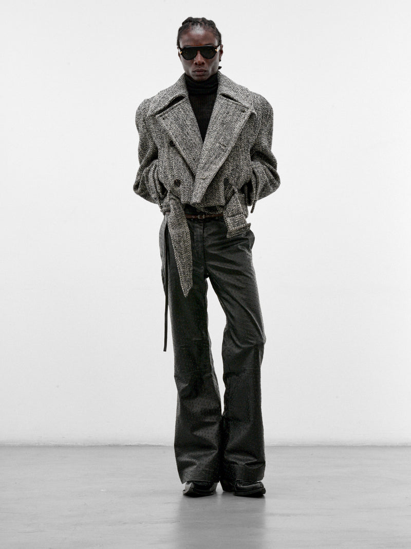 Black Sheep Leather Flared Trousers (PT-006-A-BLACK-OSTRICH)